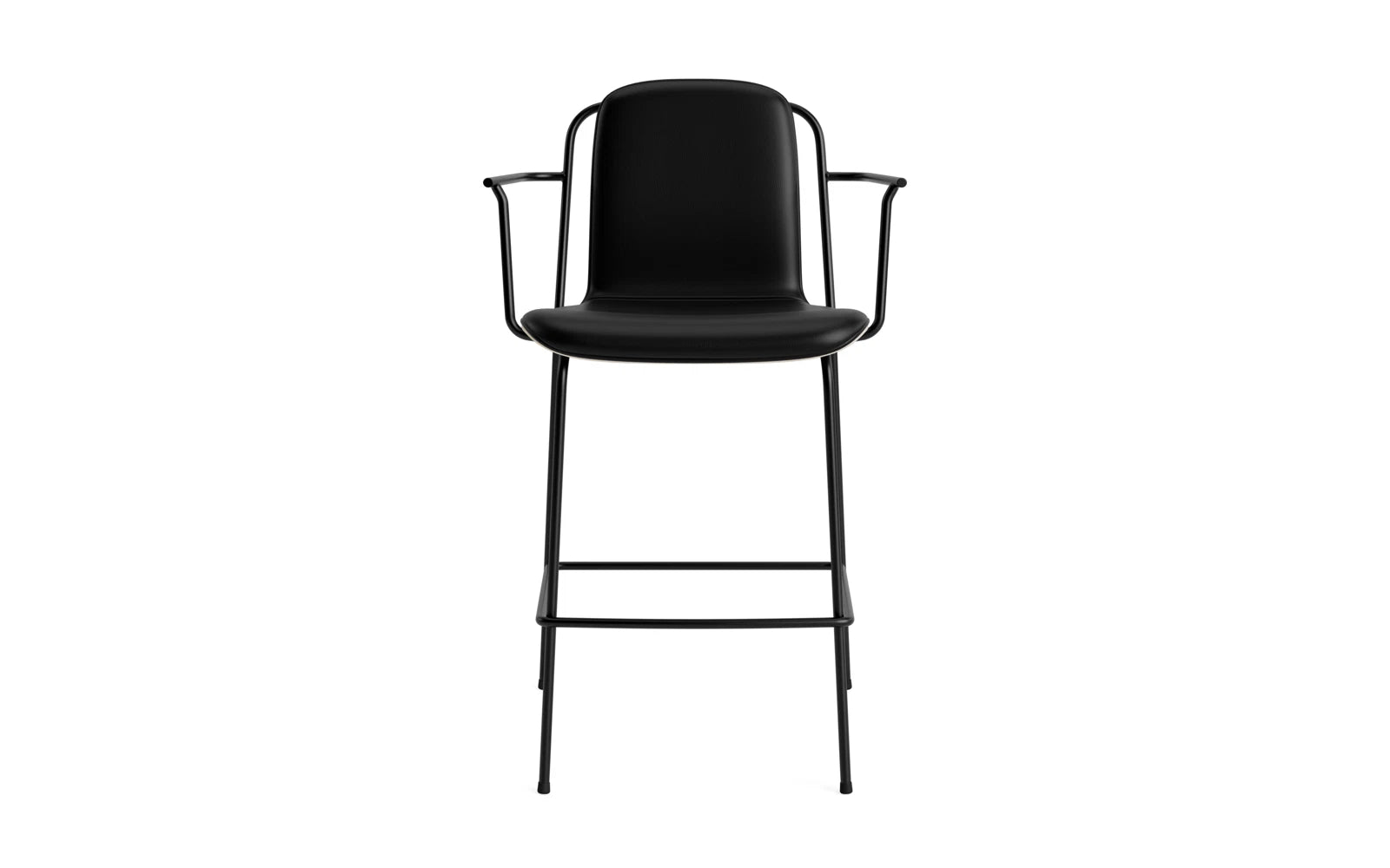 Entdecken Sie den eleganten Studio Barstuhl mit Armlehne von Normann Copenhagen. Hochwertiger Stahlrahmen, hellgraues Polster und modernes Design für jeden Raum.