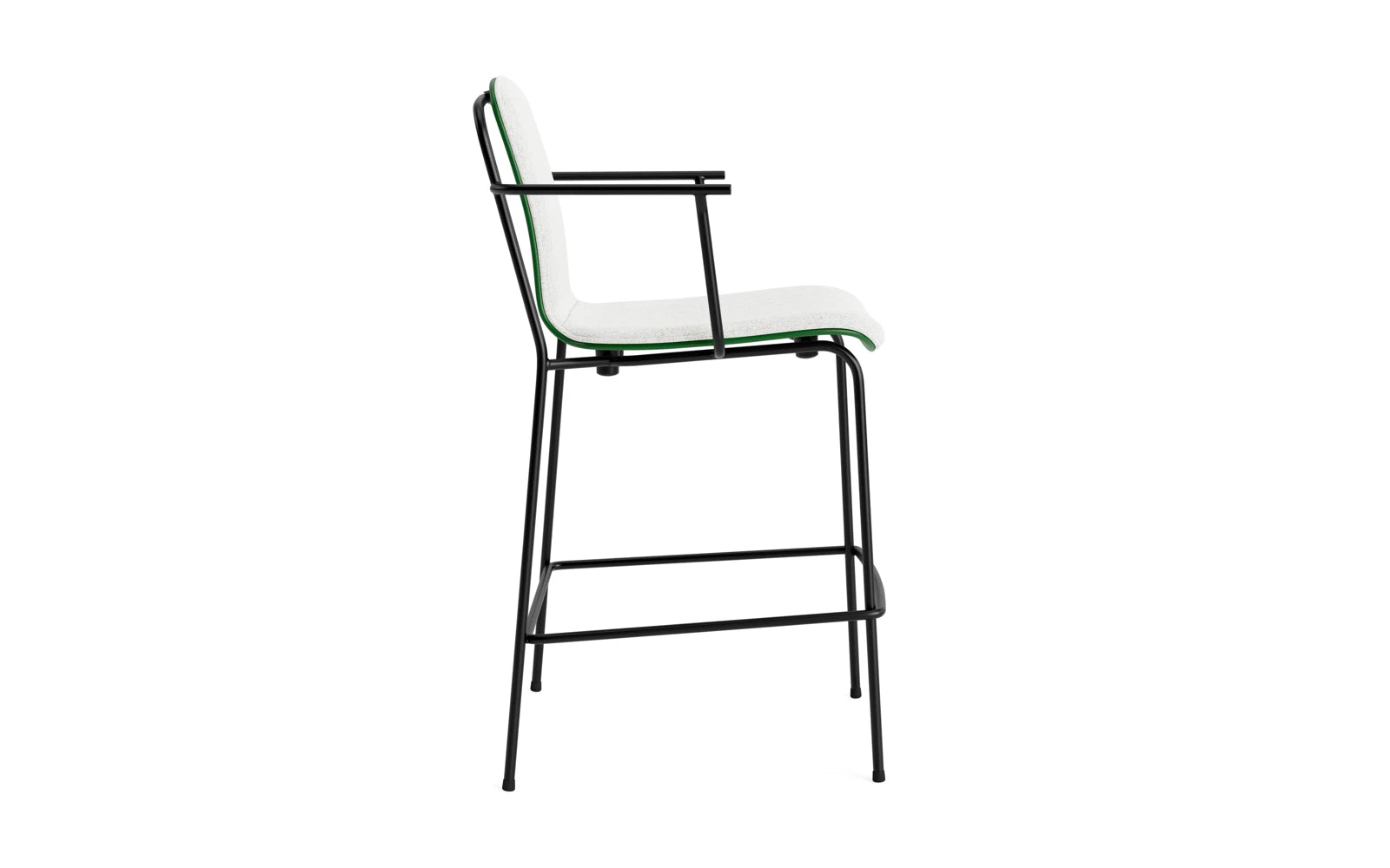Erleben Sie den stilvollen Studio Barstuhl 65 cm von Normann Copenhagen. Mit seinem eleganten Design aus schwarzem Stahl und grünem Hallingdal-Polster ist er die perfekte Ergänzung für jedes moderne Zuhause.