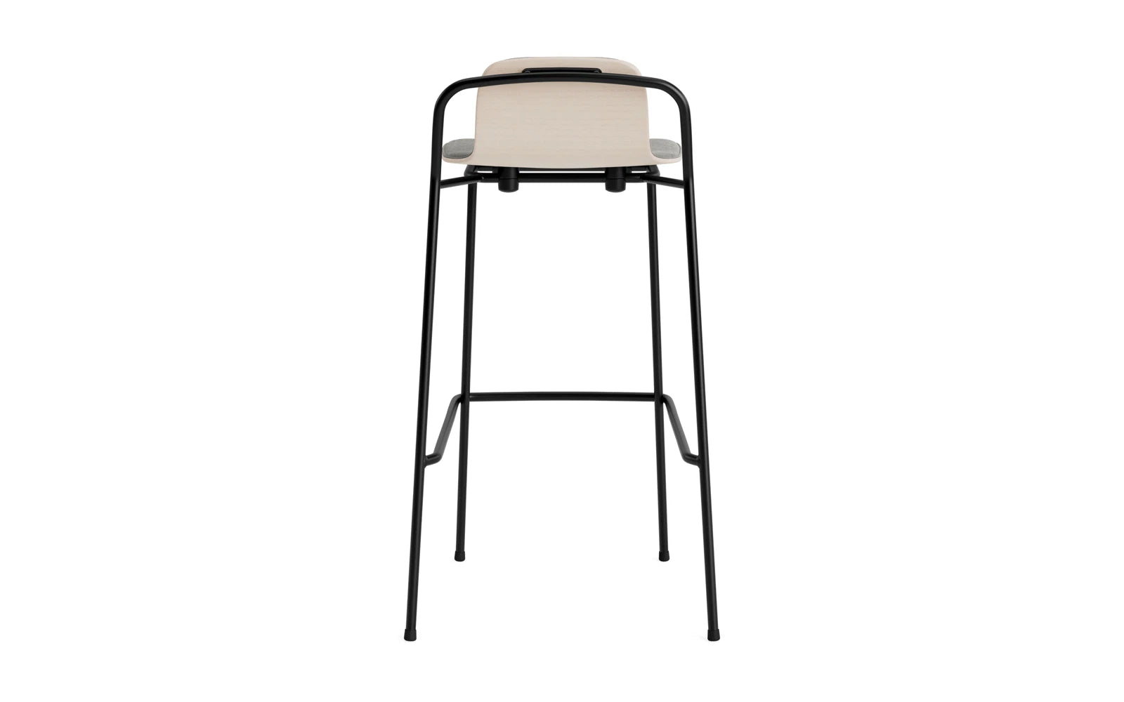 Entdecken Sie den stilvollen Studio Barstuhl 75 cm von Normann Copenhagen. Mit schwarzem Stahl und hellgrauem Polster vereint er modernes Design und Komfort.