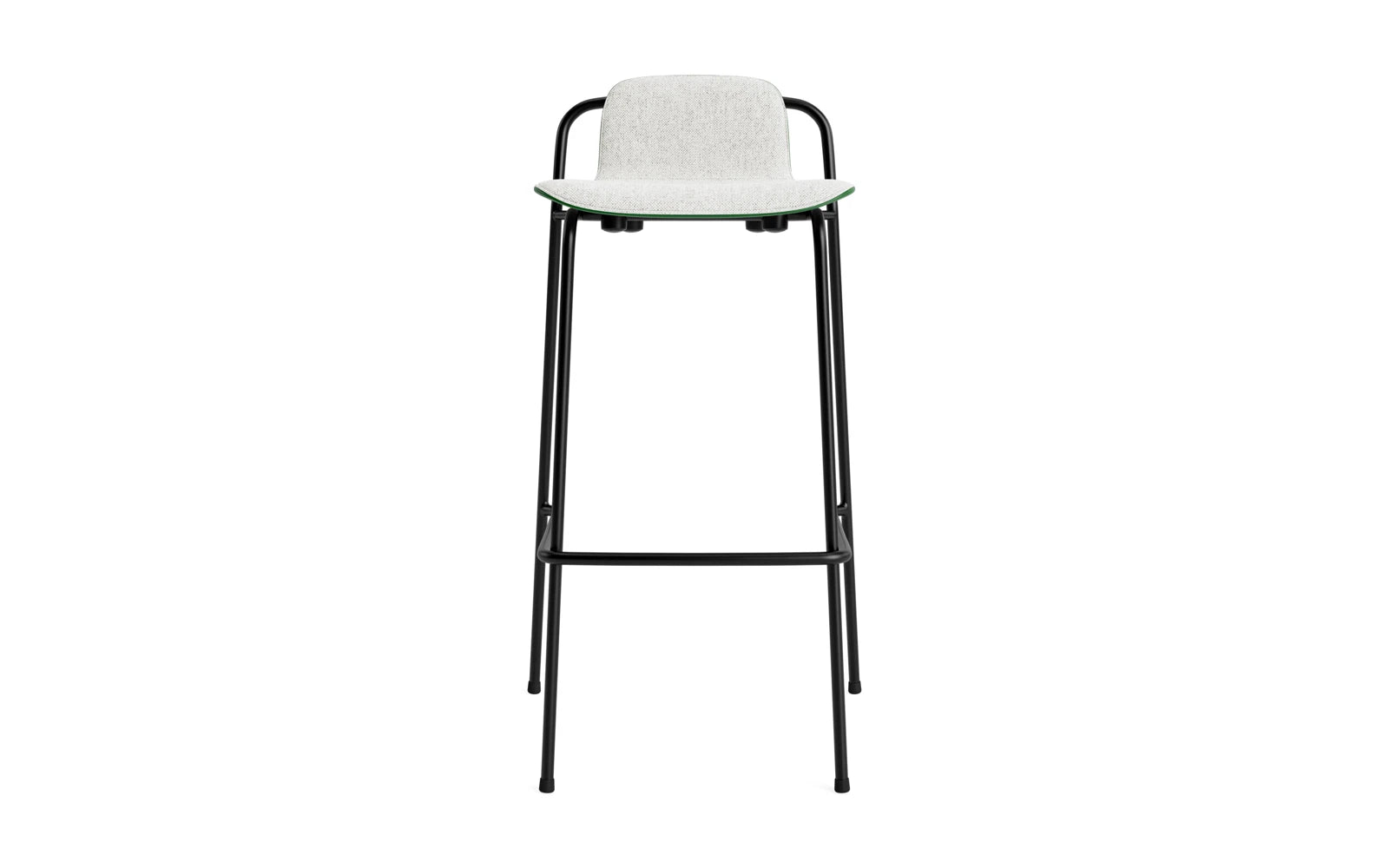 Entdecken Sie den eleganten Studio Barstuhl von Normann Copenhagen mit 75 cm Sitzhöhe. Der schwarze Stahlrahmen und der grüne Hallingdal Bezug vereinen modernes Design und Komfort.