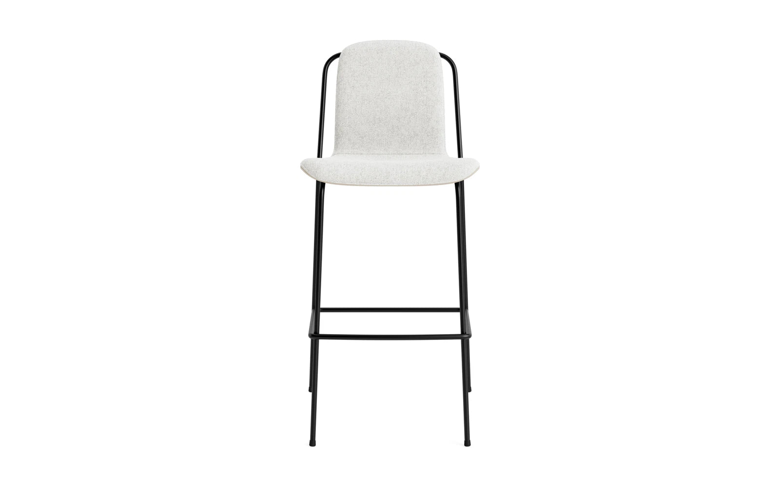 Entdecken Sie den eleganten Studio Barstuhl von Normann Copenhagen. Mit 75 cm Sitzhöhe, schwarzem Stahlgestell und hellgrauem Hallingdal-Polster ist er die perfekte Kombination aus Stil und Funktionalität.