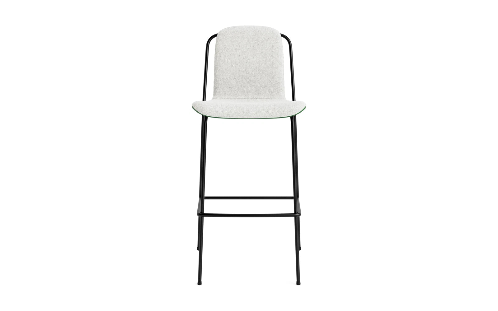 Entdecken Sie den eleganten Studio Barstuhl von Normann Copenhagen. Mit 75 cm Höhe, schwarzem Stahlrahmen und grünem Hallingdal Bezug vereint er modernes Design und Komfort.