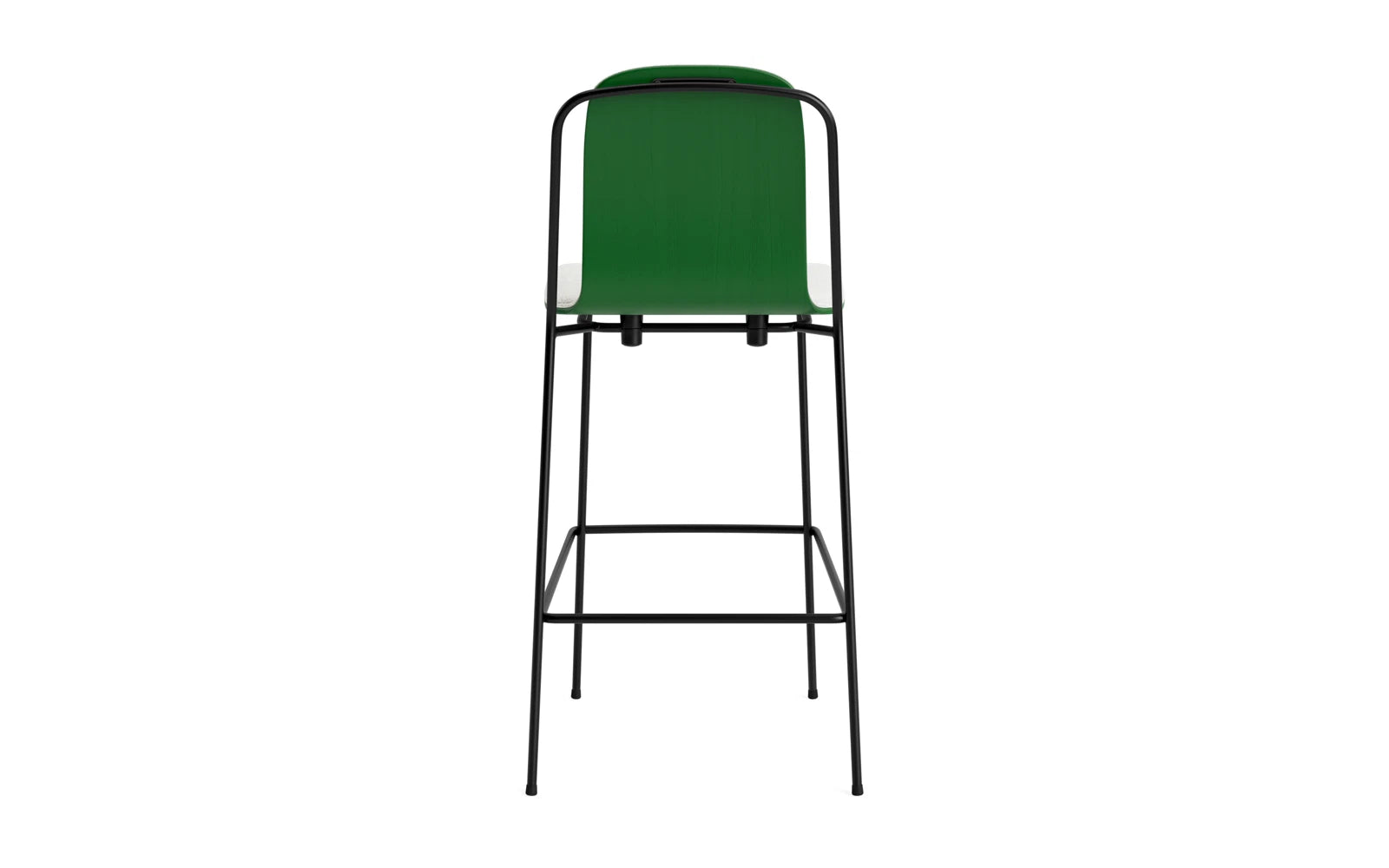 Entdecken Sie den eleganten Studio Barstuhl von Normann Copenhagen. Mit 75 cm Höhe, schwarzem Stahlrahmen und grünem Hallingdal Bezug vereint er modernes Design und Komfort.