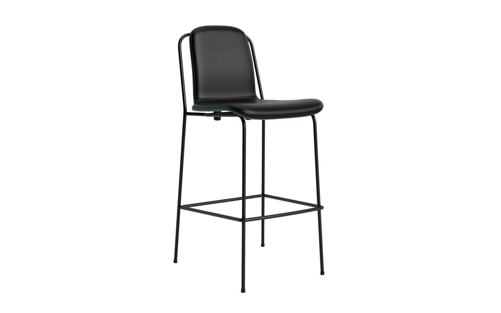 Erleben Sie den modernen Studio Barstuhl 75 cm von Normann Copenhagen. Mit seinem eleganten Design aus schwarzem Stahl und grünem Ultra-Polster ist er der perfekte Blickfang für jeden Raum.
