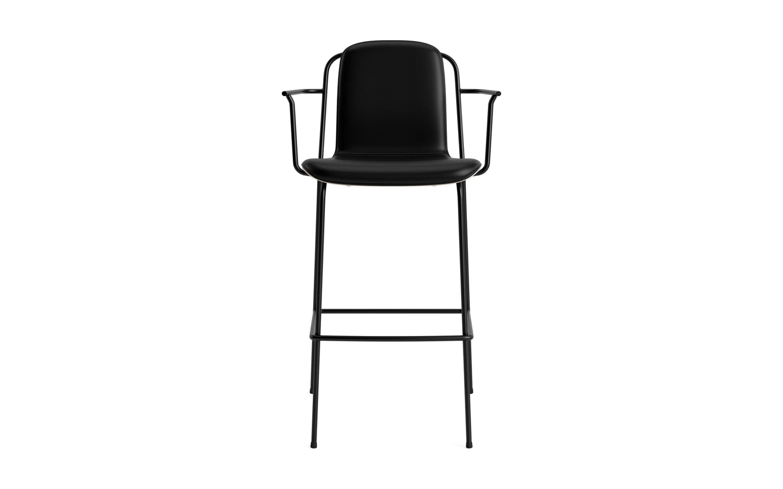Entdecken Sie den eleganten Studio Barstuhl mit Armlehne von Normann Copenhagen. Mit schwarzem Stahl und hellgrauem Ultra-Polster vereint er Stil und Komfort.