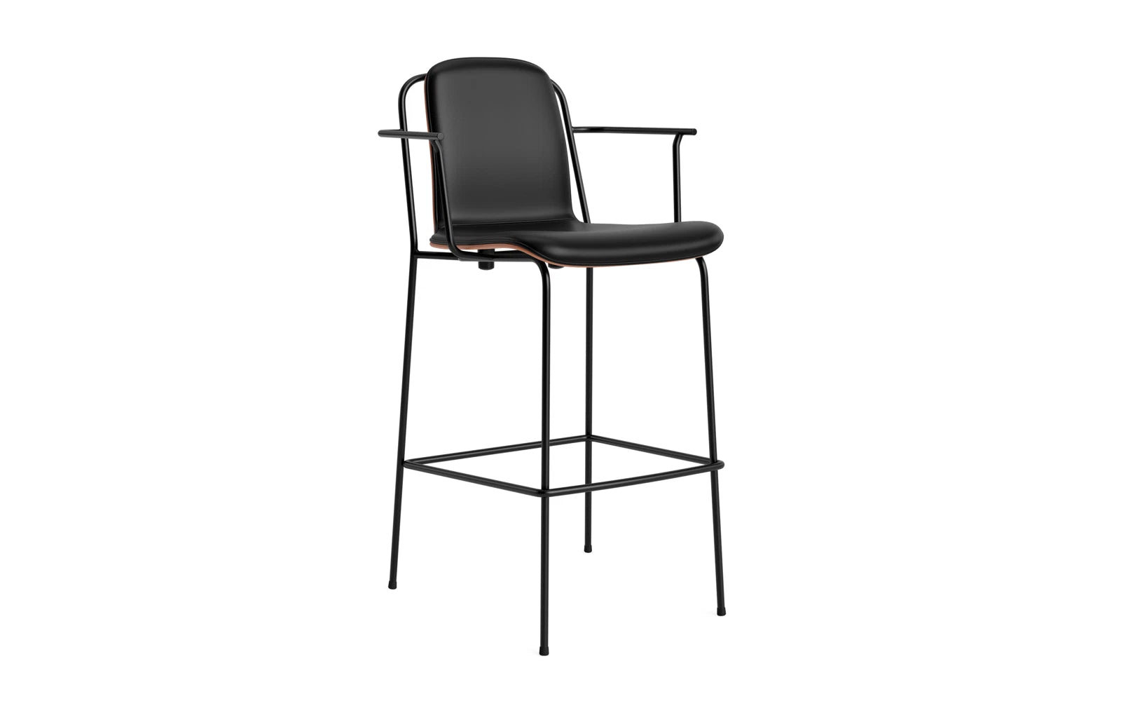 Erleben Sie den stilvollen Studio Barstuhl 75 cm von Normann Copenhagen. Mit seinem schlanken Stahlrahmen und dem braunen Ultra-Polster setzt er elegante Akzente in jedem Raum.