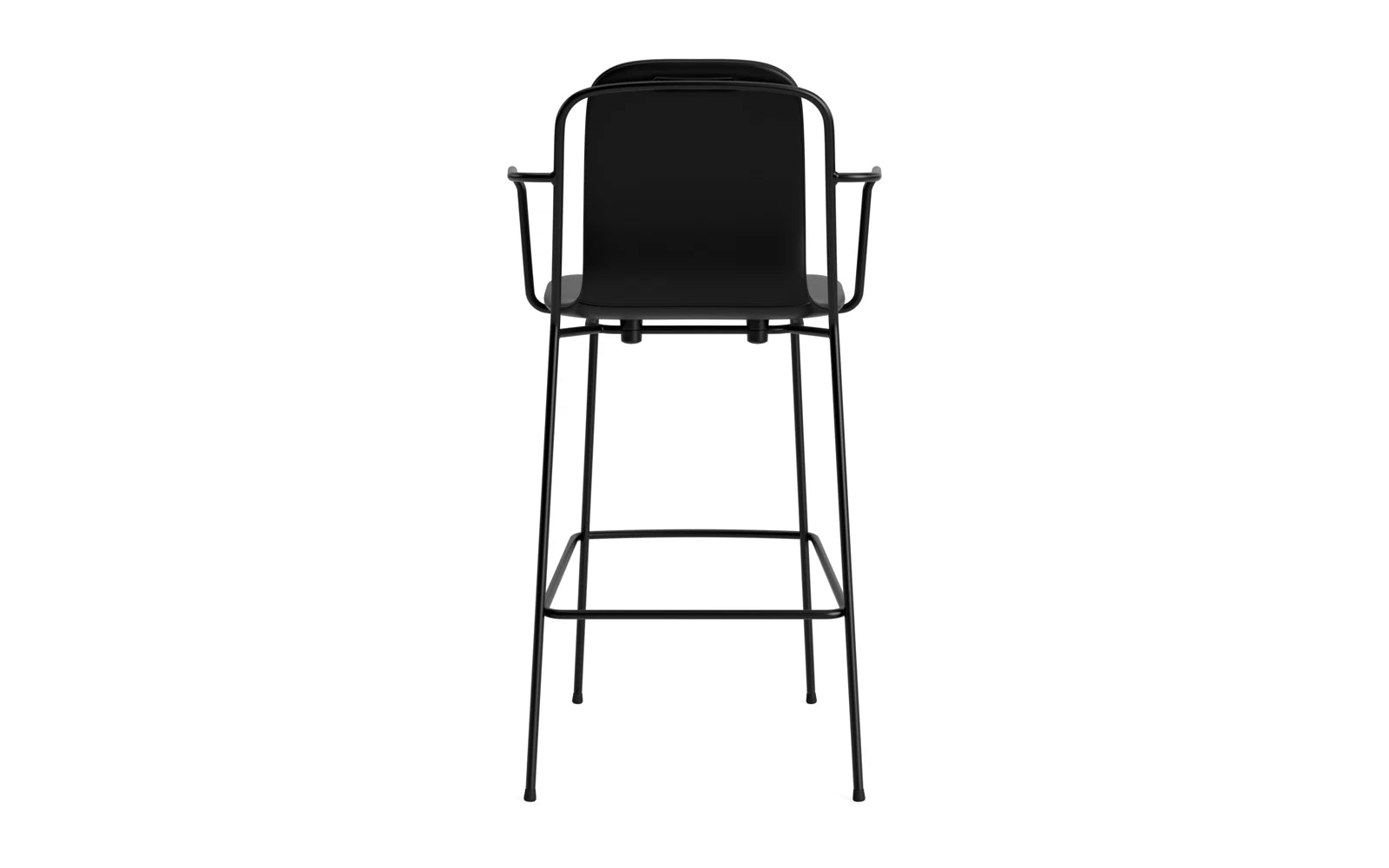 Entdecken Sie den eleganten Studio Barstuhl mit Armlehne von Normann Copenhagen. Gepolstert in hochwertigem Ultra Leder und mit einem robusten Stahlrahmen, vereint er Komfort und modernes Design für jeden Raum.