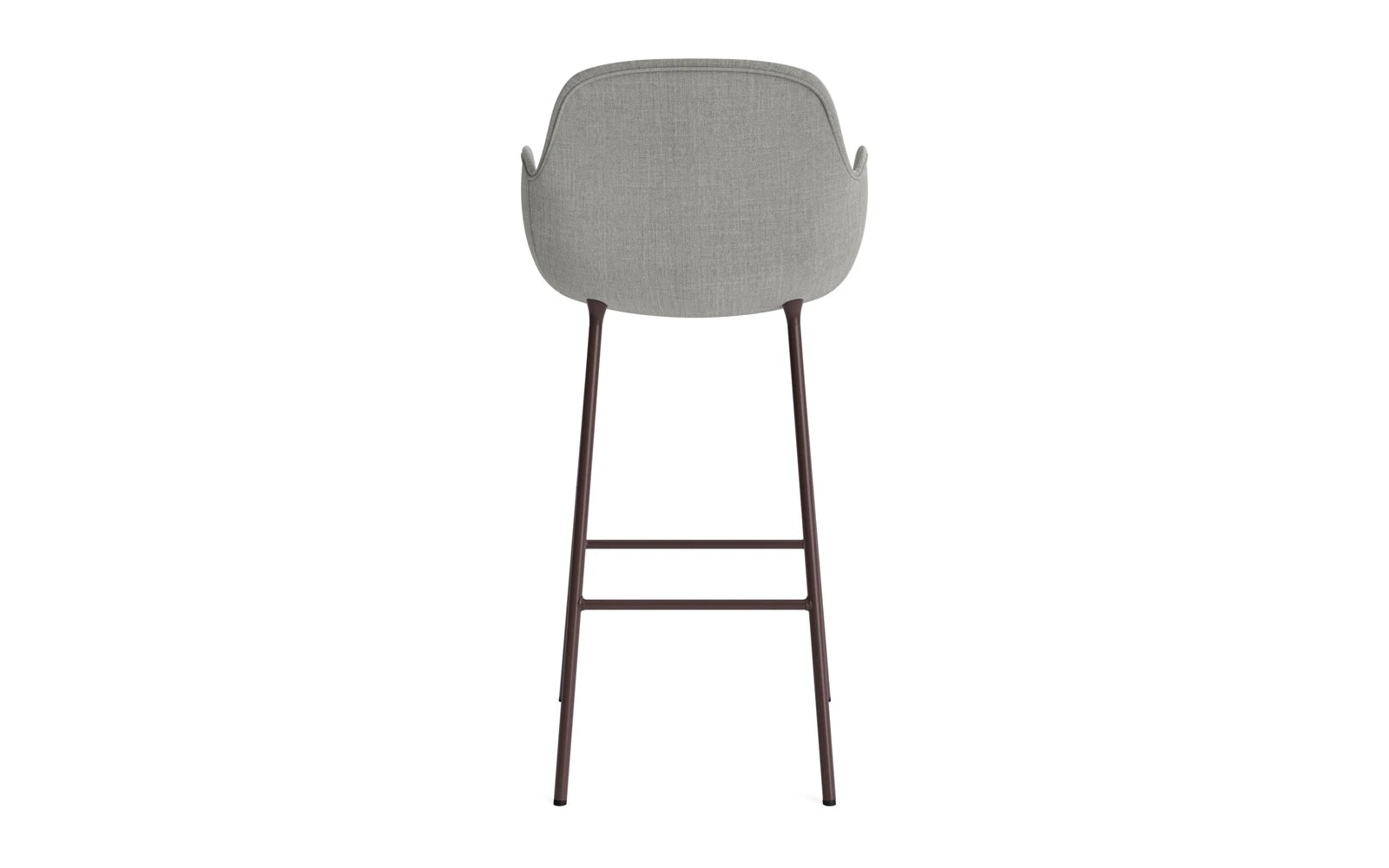 Entdecken Sie den eleganten Form Barstuhl mit Armlehne von Normann Copenhagen. Mit 75 cm Sitzhöhe und hochwertiger brauner Polsterung vereint er Komfort und modernes Design.