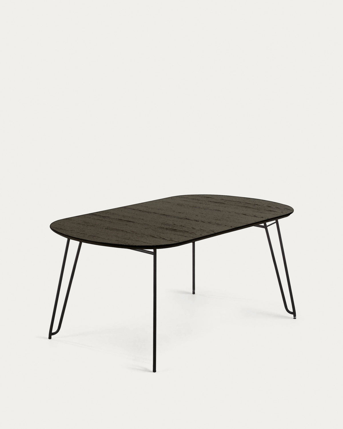 Milian ausziehbarer Tisch 140 (220) x 90 cm Eschenfurnier und schwarze Stahlbeine in Schwarz, Natur präsentiert im Onlineshop von KAQTU Design AG. Esstisch ist von Kave Home