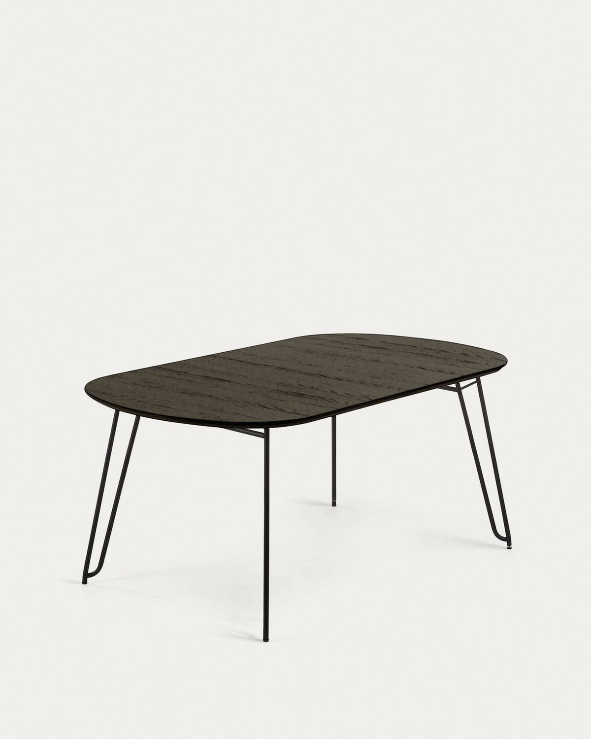 Milian ausziehbarer Tisch 170 (320) x 100 cm Eschenfurnier und schwarze Stahlbeine in Schwarz, Natur präsentiert im Onlineshop von KAQTU Design AG. Esstisch ist von Kave Home