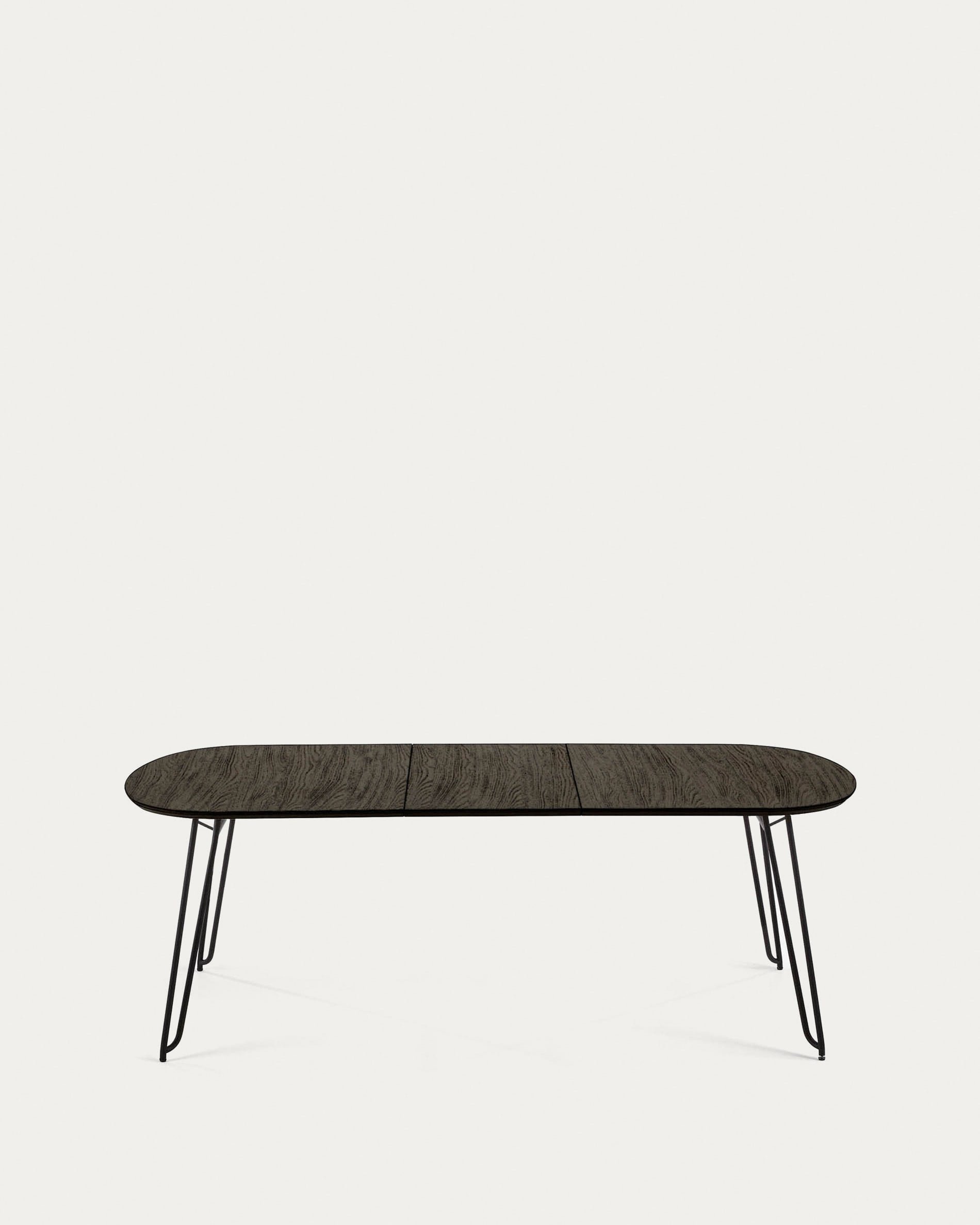Moderner ausziehbarer Tisch Milian, 170-320 cm, Eschenfurnier, schwarze Stahlbeine, ideal für stilvolle Räume.