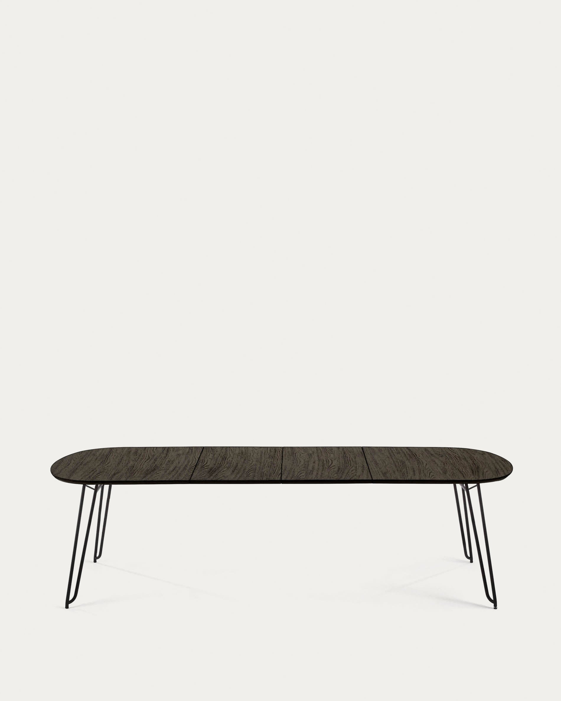 Moderner ausziehbarer Tisch Milian, 170-320 cm, Eschenfurnier, schwarze Stahlbeine, ideal für stilvolle Esszimmer.