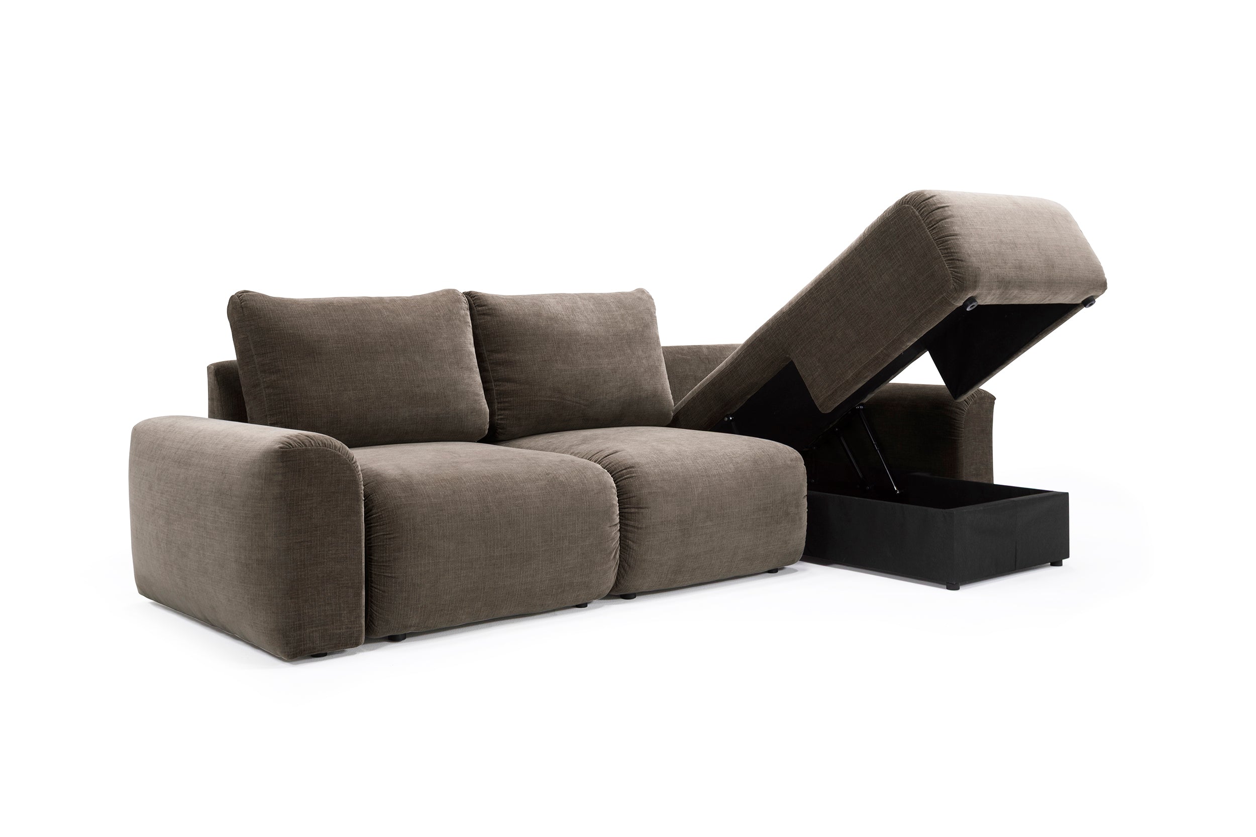 Norum Schlafsofa mit Chaiselongue und Chunky-Armlehnen in 411 Esina Cedar Brown präsentiert im Onlineshop von KAQTU Design AG. Bettsofa rechts ist von Innovation Living