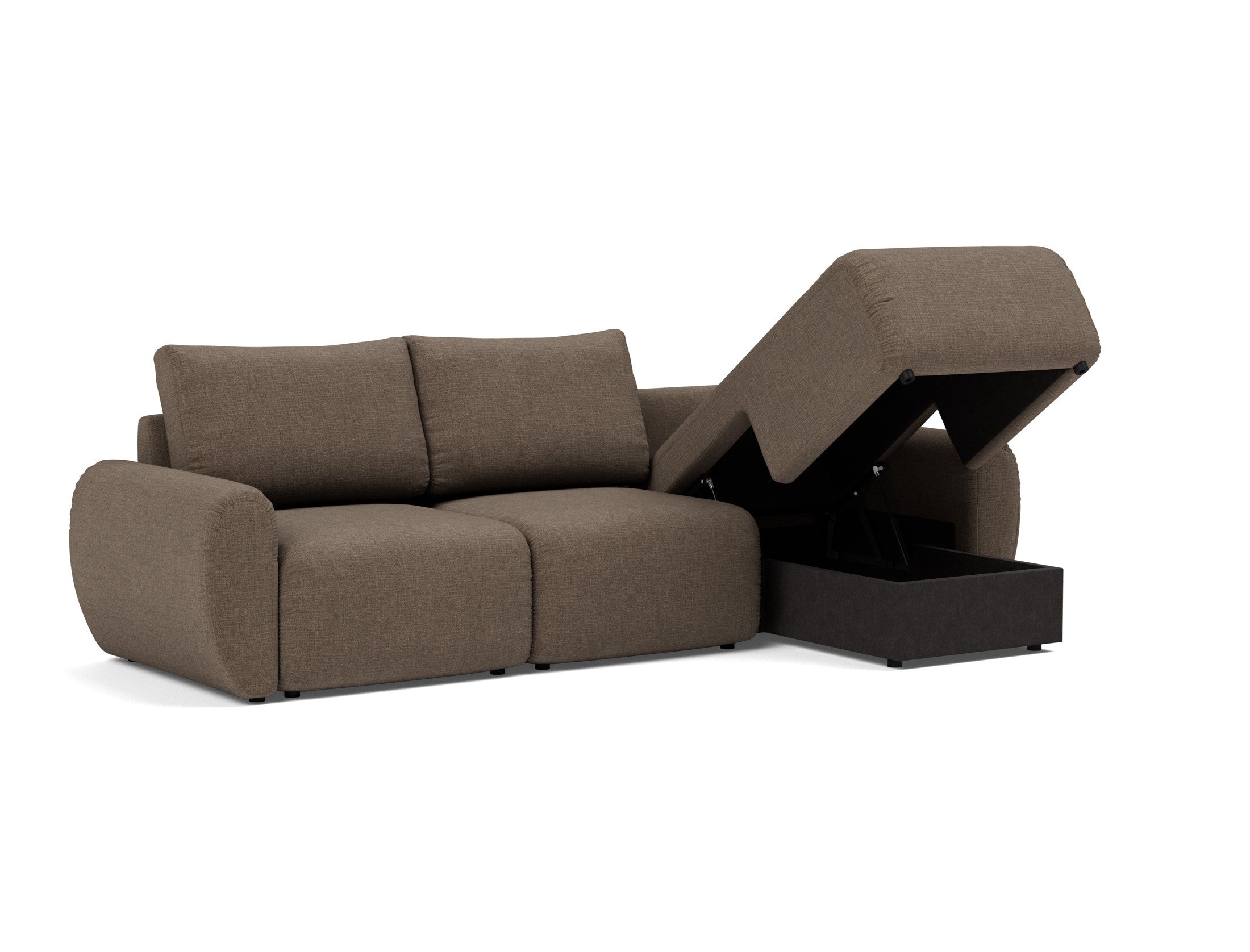Norum Schlafsofa mit Chaiselongue und Curve-Armlehnen in 411 Esina Cedar Brown präsentiert im Onlineshop von KAQTU Design AG. Bettsofa rechts ist von Innovation Living
