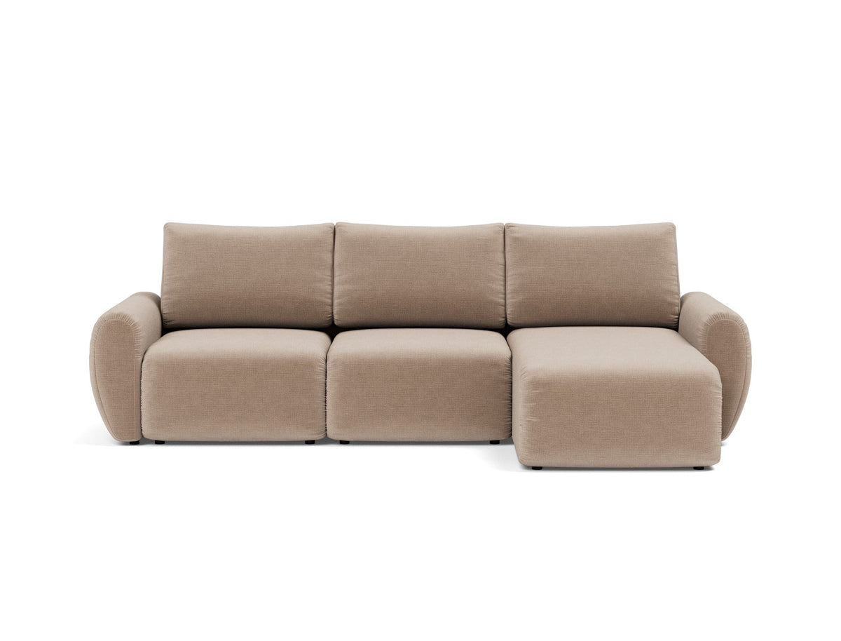 Norum Schlafsofa mit Chaiselongue und Curve-Armlehnen in 417 Esina Mocha präsentiert im Onlineshop von KAQTU Design AG. Bettsofa rechts ist von Innovation Living