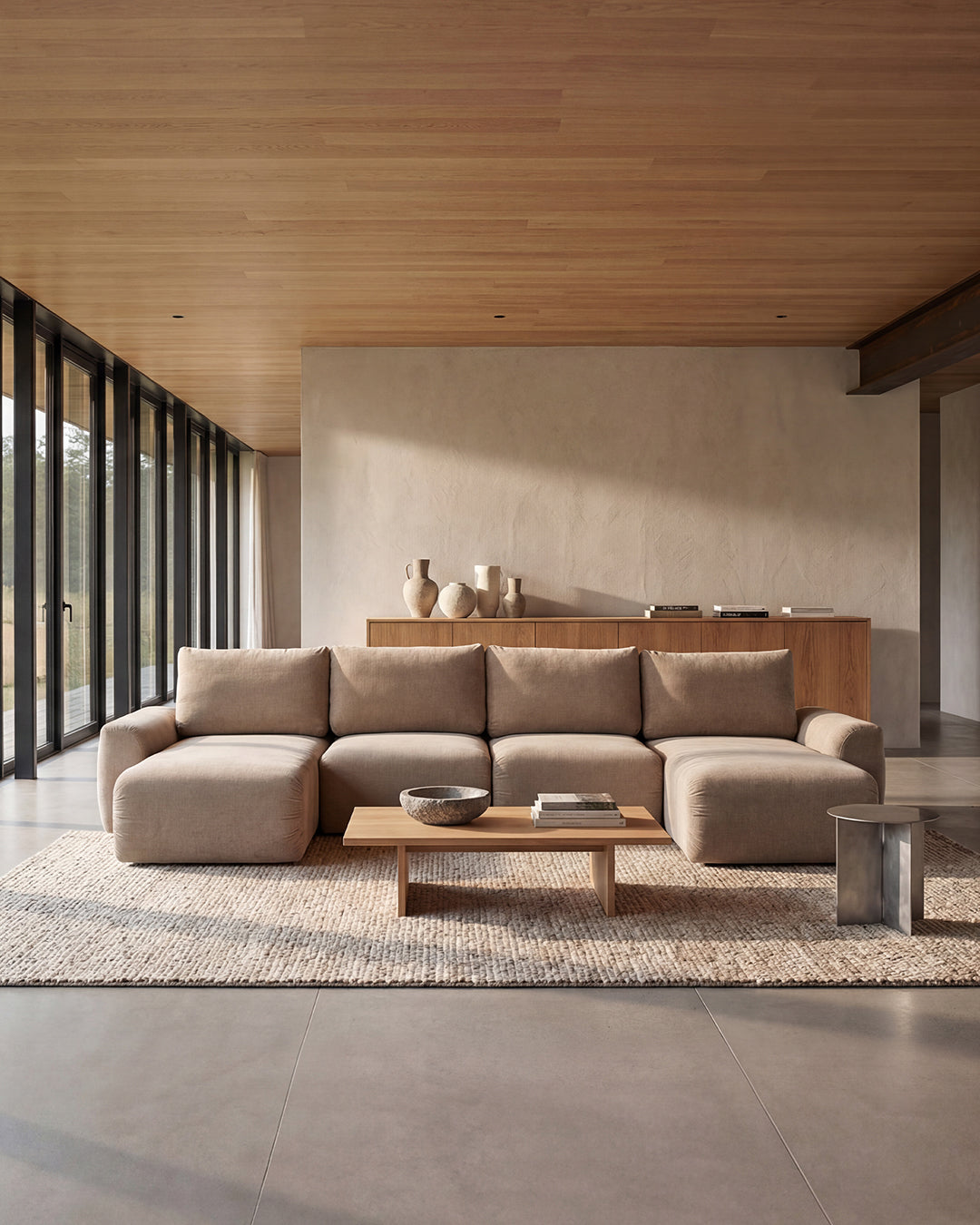 Norum Schlafsofa U-Form mit Chunky-Armlehnen in 411 Esina Cedar Brown präsentiert im Onlineshop von KAQTU Design AG. Bettsofa ist von Innovation Living