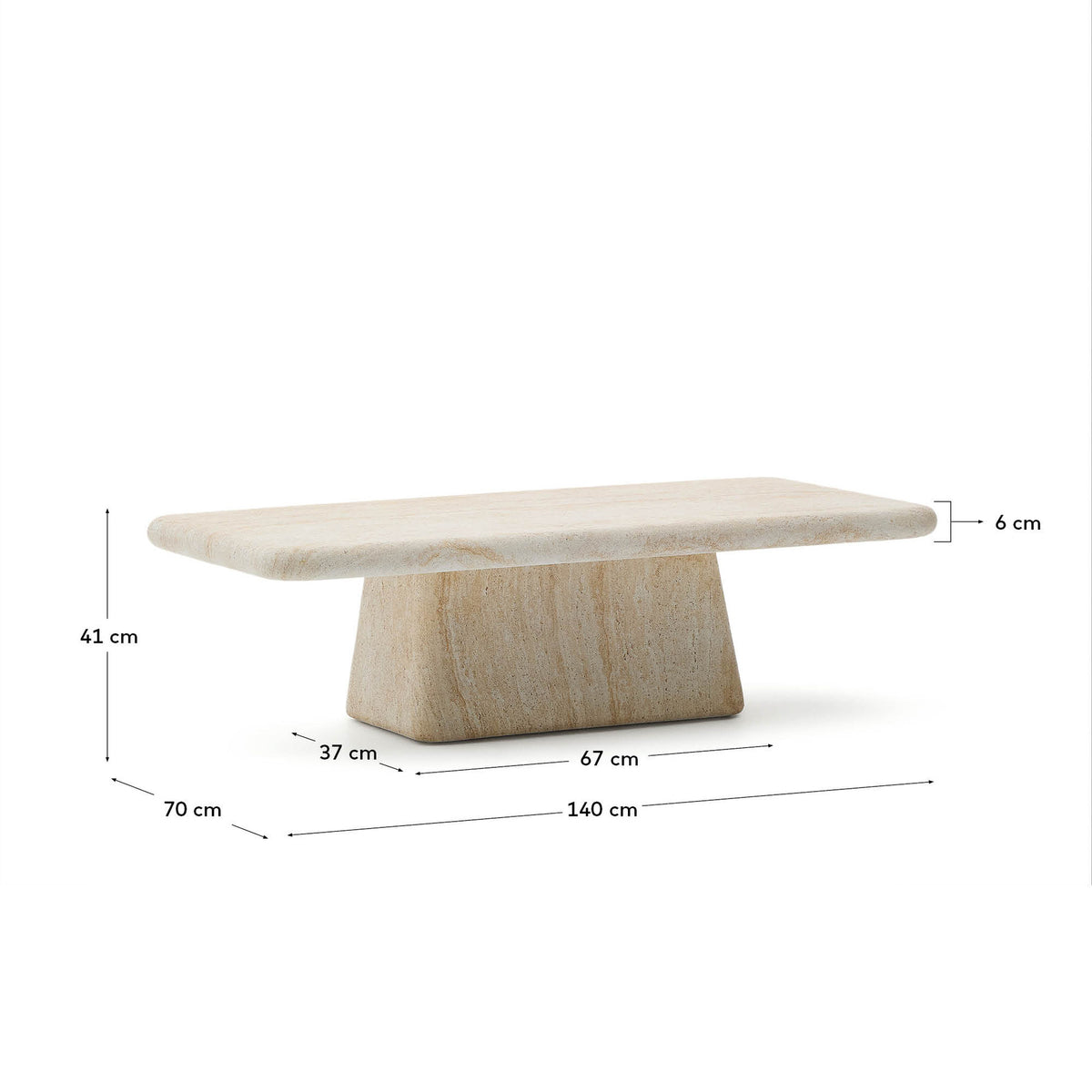 Couchtisch Drasi aus Zement in Travertinoptik 140 x 70 cm in Beige, Ecru präsentiert im Onlineshop von KAQTU Design AG. Loungetisch ist von Kave Home
