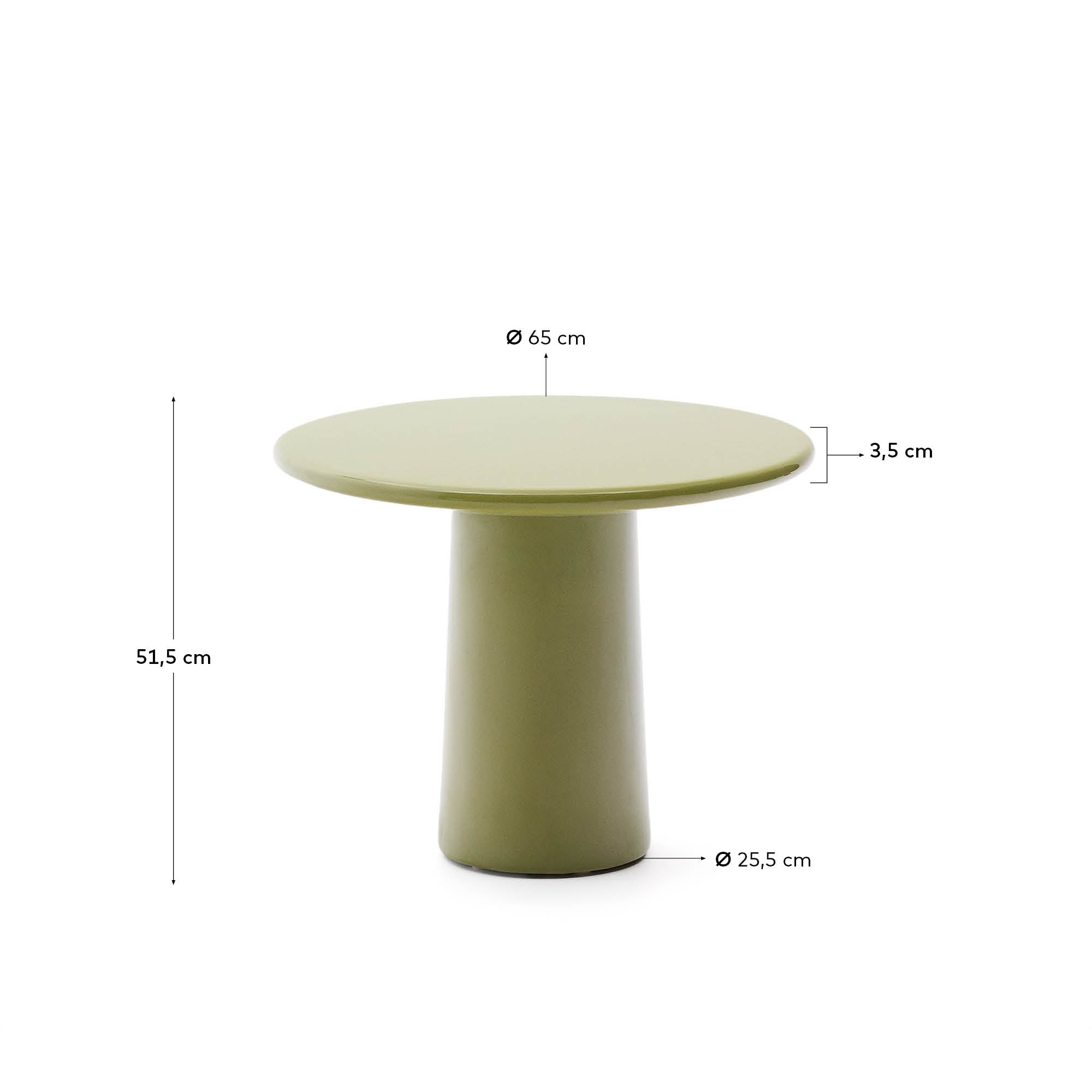 Eleganter Couchtisch aus Zement mit grünem Glanz-Finish, Ø 65 cm, perfekt für moderne und geschmackvolle Wohnräume.