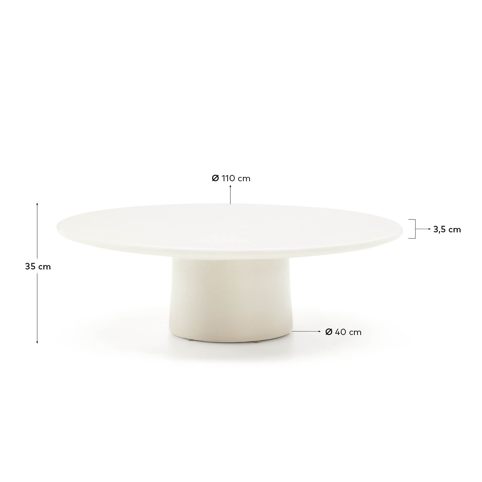 Moderner Couchtisch Albanella aus Zement mit glänzend weißer Oberfläche, Ø 110 cm, stilvolles Design von Kave Home.