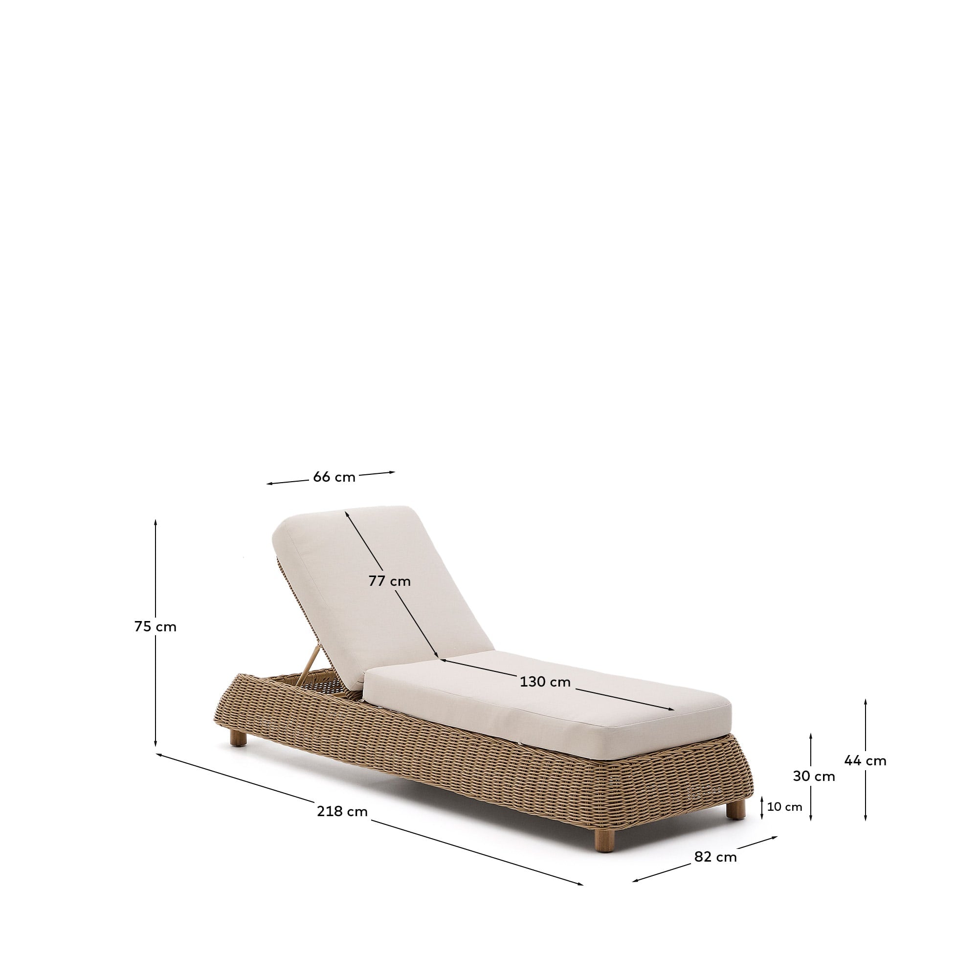 Elegante Sonnenliege aus robustem, UV-beständigem Rattan mit abnehmbaren, waschbaren Kissen für maximalen Komfort.