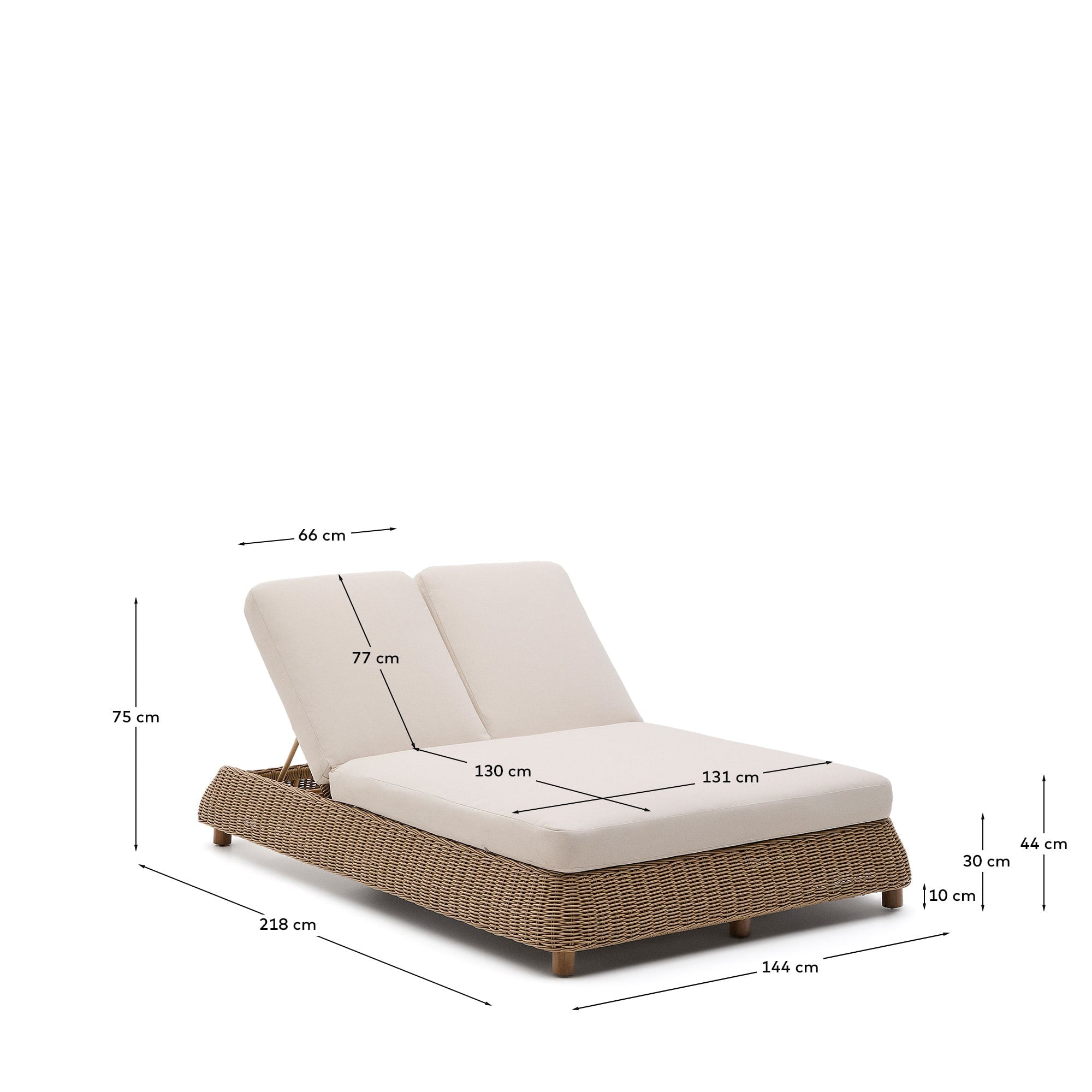 Elegante 2er-Sonnenliege Meria aus robustem synthetischem Rattan, ideal für Garten oder Terrasse und entspannte Momente.