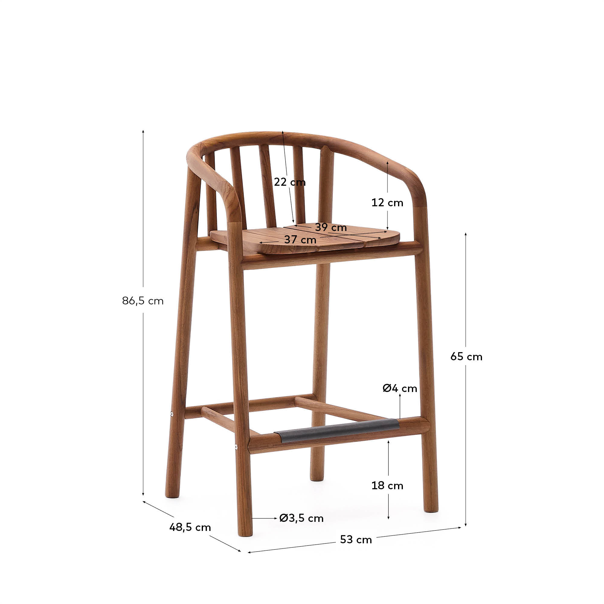 Hochwertiger Outdoor-Hocker aus FSC-zertifiziertem Teakholz, 65 cm hoch, ideal für nachhaltige und elegante Außenbereiche.