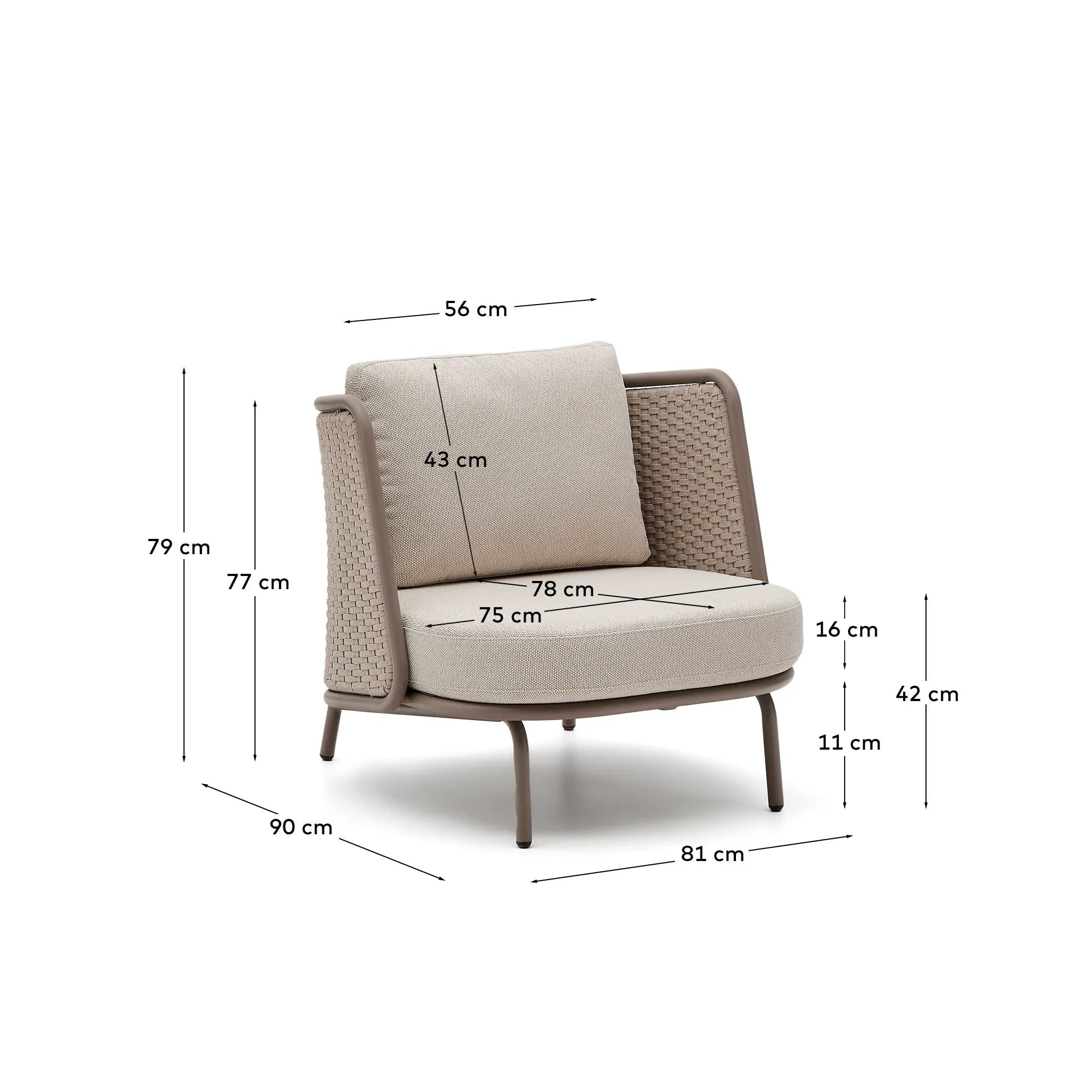 Eleganter Outdoor-Sessel aus Aluminium und Seil, bietet Komfort und Stil für jeden Außenbereich.