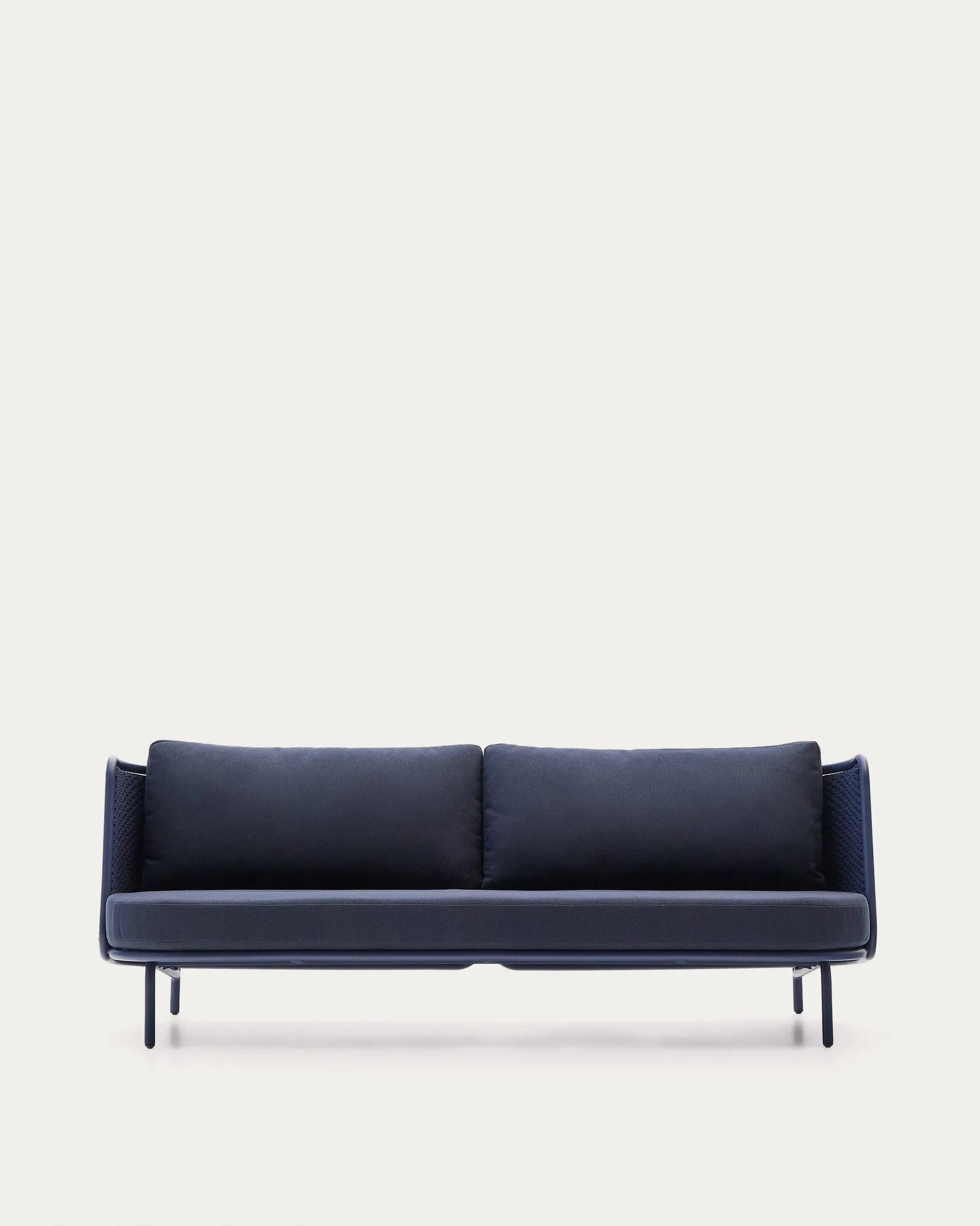 Elegantes Outdoor-Sofa für 3 Personen, 210 cm, aus Aluminium und blauem Seil, ideal für moderne Terrassen und Gärten.