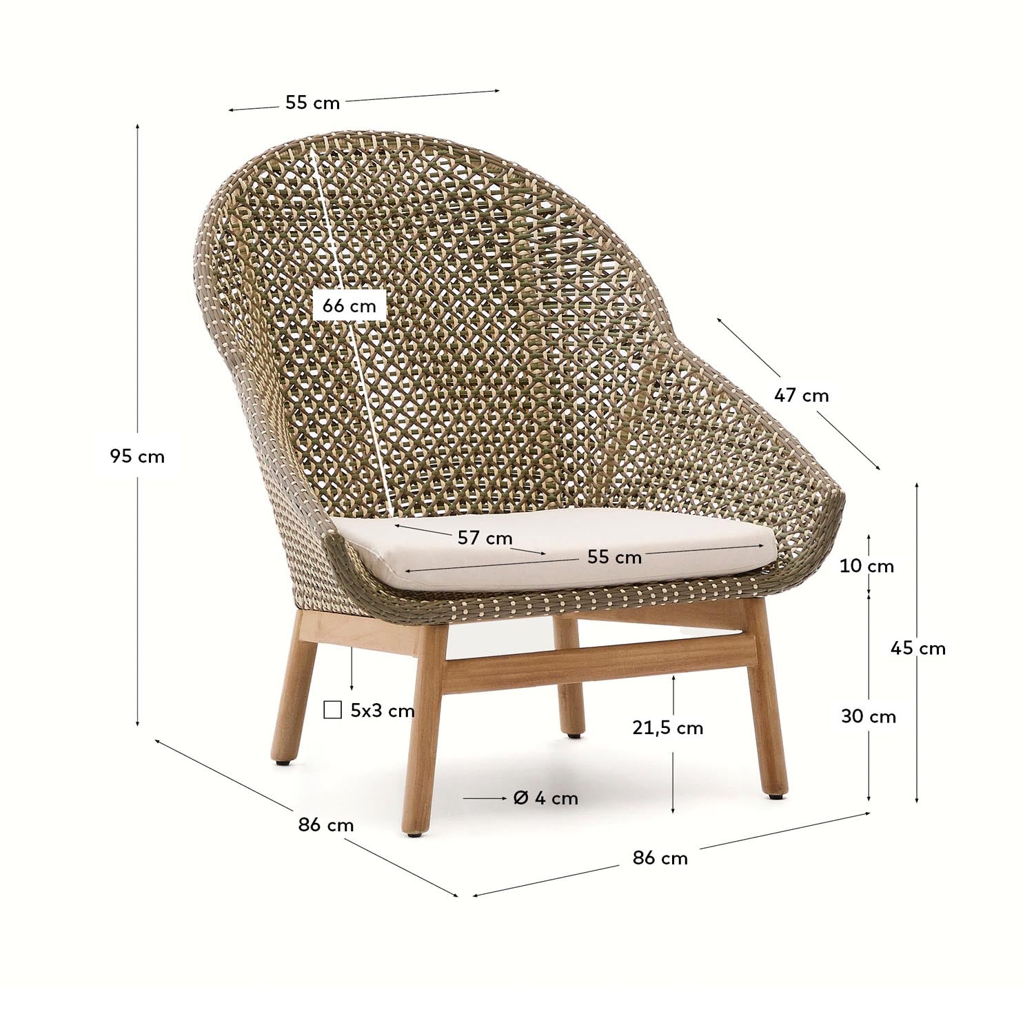 Sessel Olbia: Hohe Rückenlehne, synthetisches Rattan, FSC-Teakholz, stilvoll, nachhaltig, ideal für moderne Wohnräume.