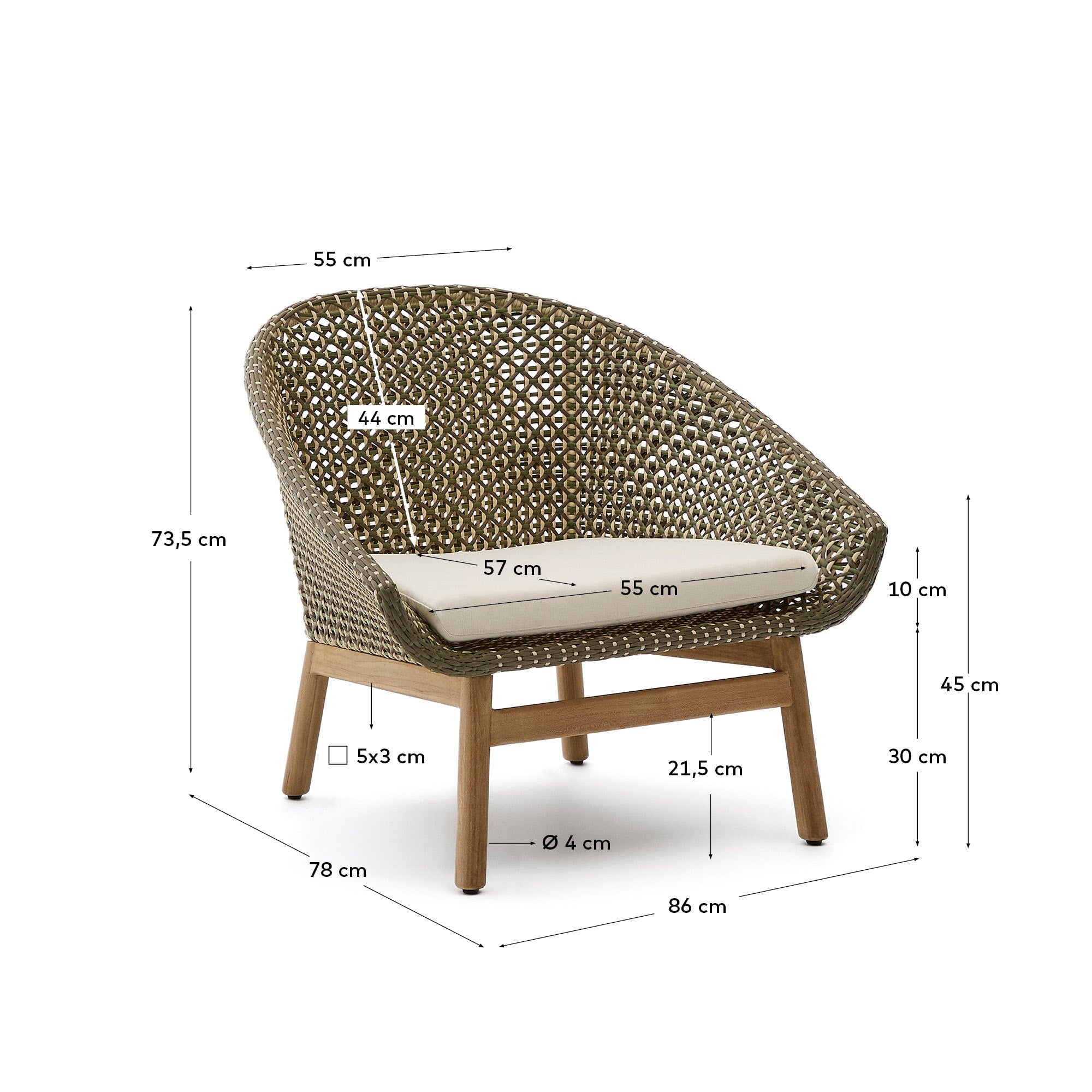 Eleganter Sessel aus FSC-zertifiziertem Teakholz und Rattan, ideal für stilvolle Entspannung im Freien.