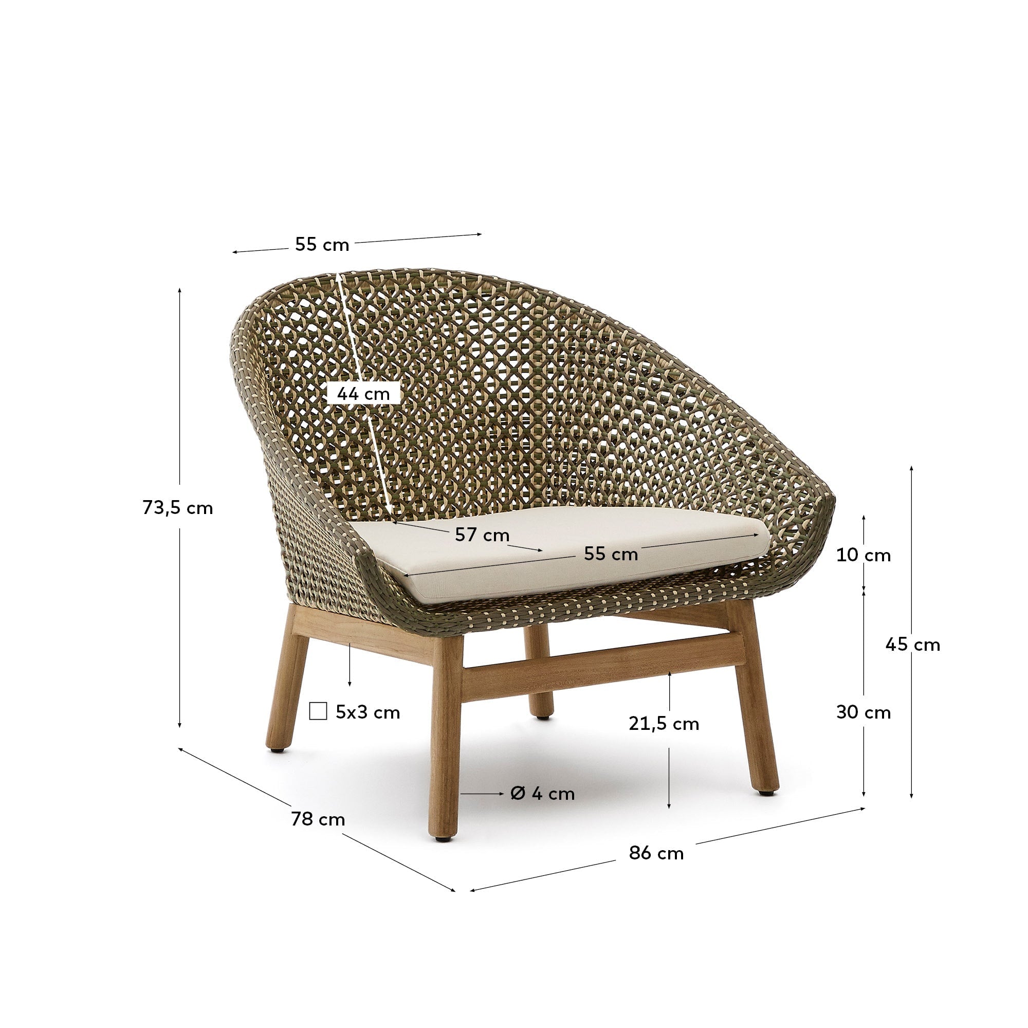 Moderner Sessel aus synthetischem Rattan und FSC-zertifiziertem Teakholz, ideal für stilvolles und umweltbewusstes Wohnen.