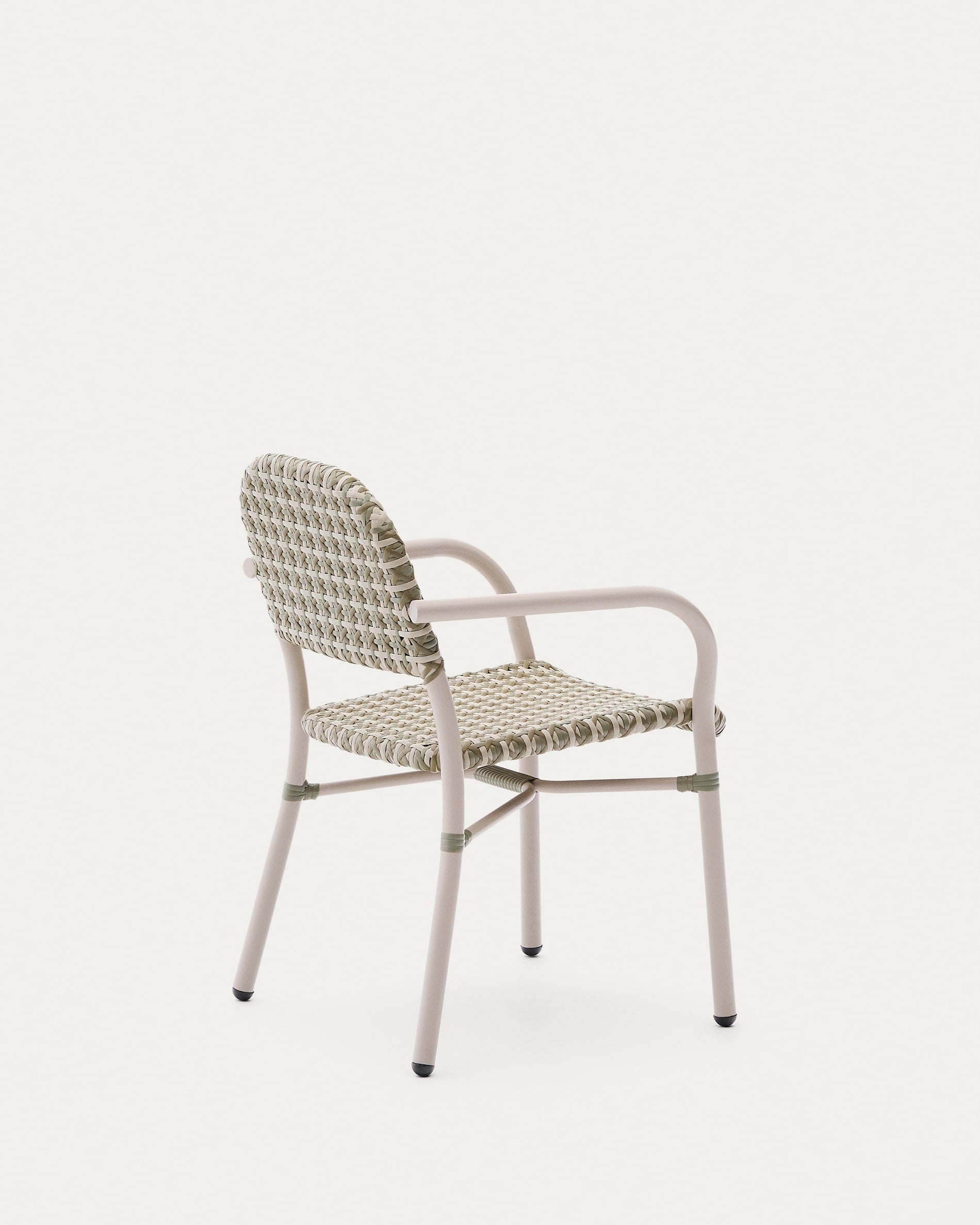 Stapelstuhl Tuccia: Aluminiumrahmen, Kunstrattan in Beige-Grün, stilvoll, robust, ideal für drinnen und draußen.