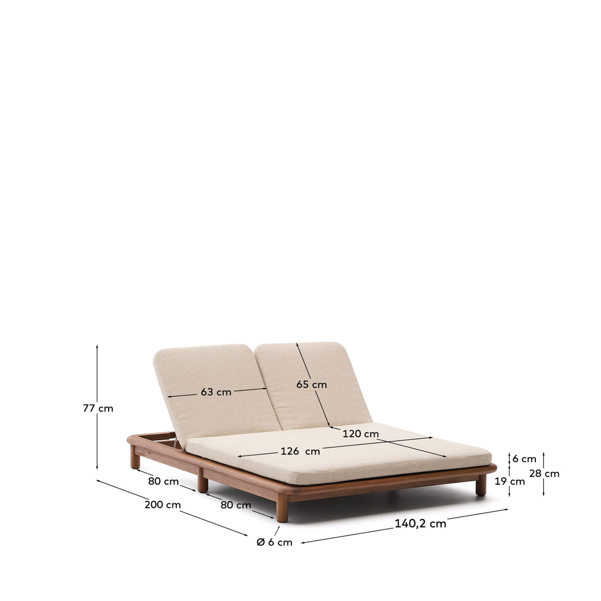 2er-Sonnenliege Turqueta aus massivem Teakholz FSC 100% in Braun, Beige präsentiert im Onlineshop von KAQTU Design AG. Liegestuhl ist von Kave Home