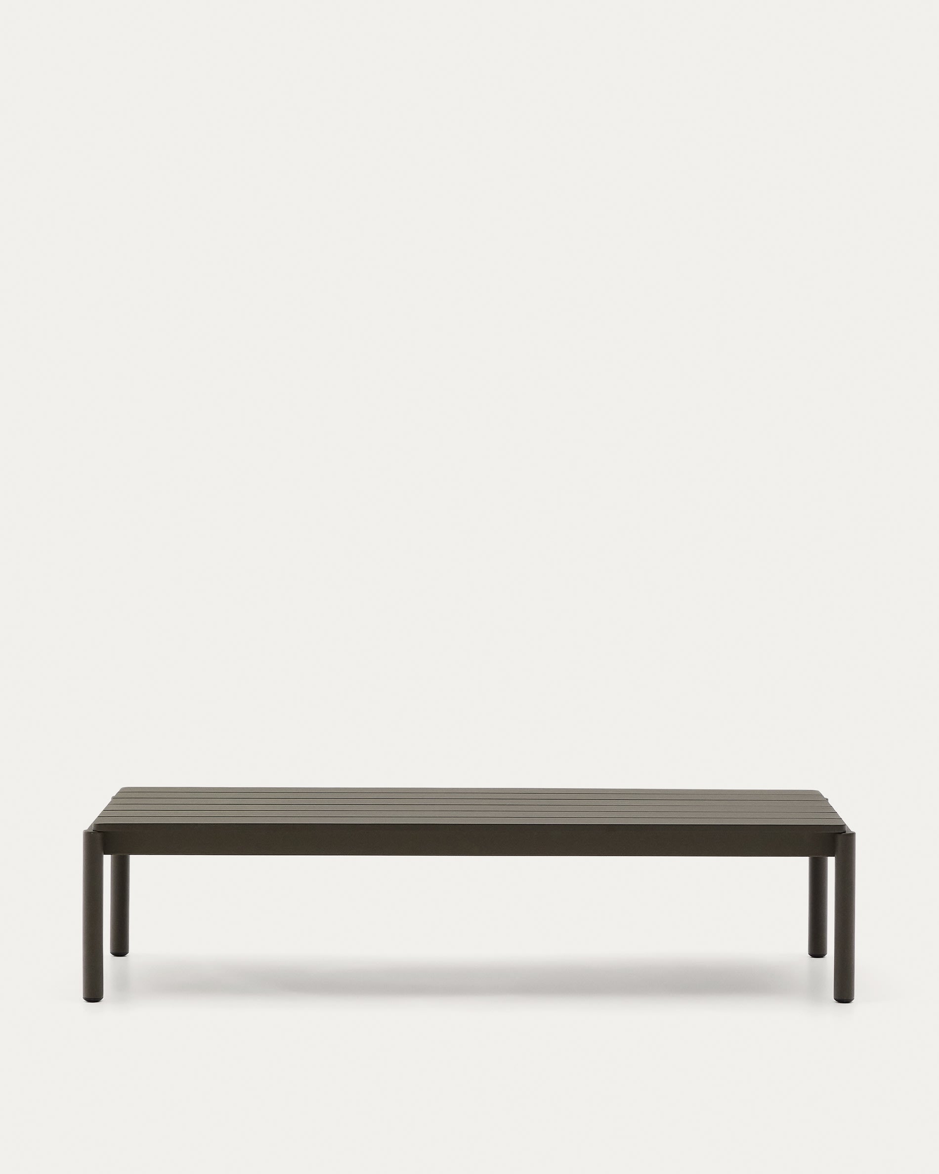 Moderner Couchtisch Sorells aus grünem Aluminium, ideal für Garten & Terrasse, robust, leicht & stilvoll, 63x144,6 cm.