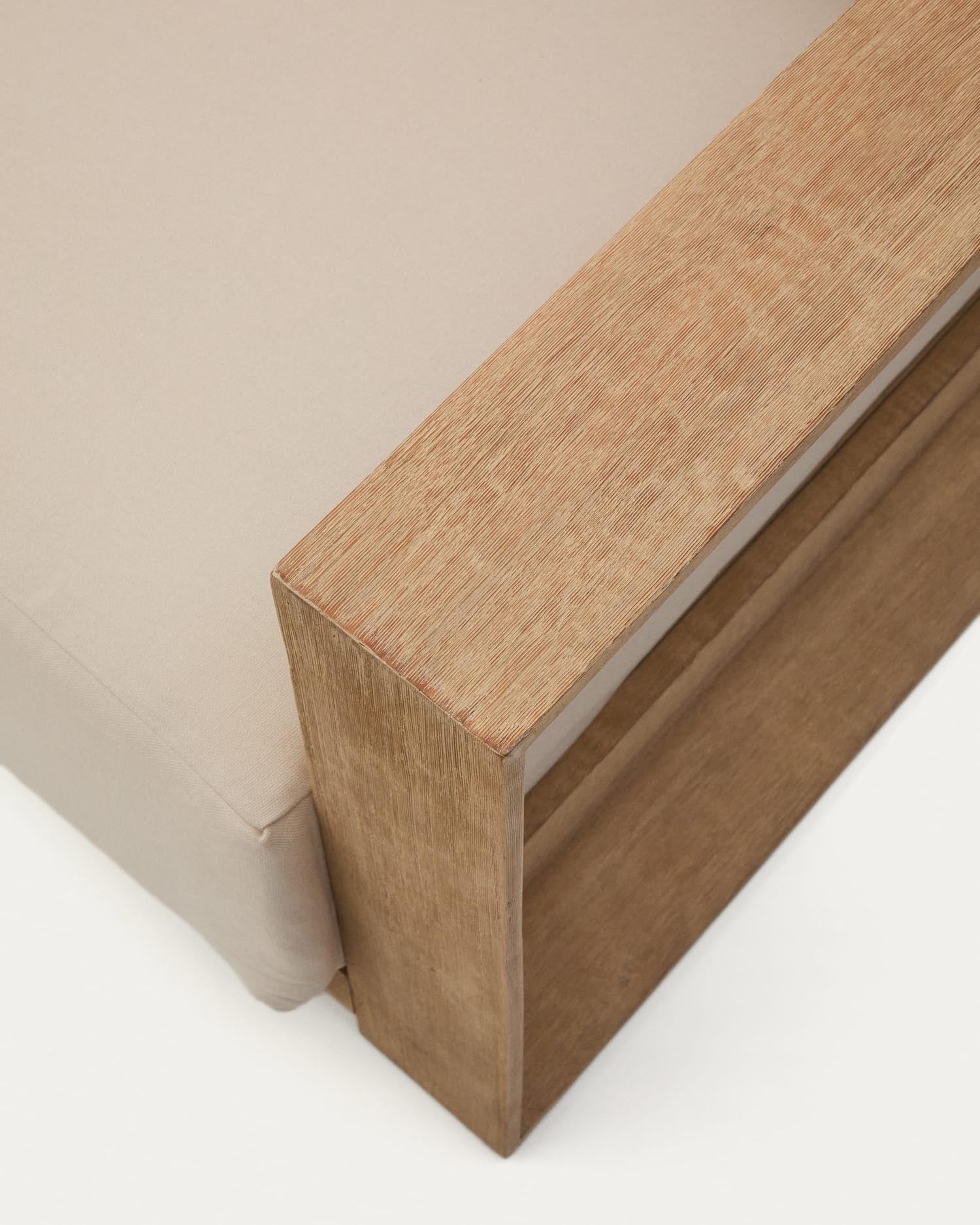 5-Sitzer-Ecksofa Ambra, 248 cm, aus massivem Akazienholz mit klarem Finish, perfekt für stilvolle Wohnräume.