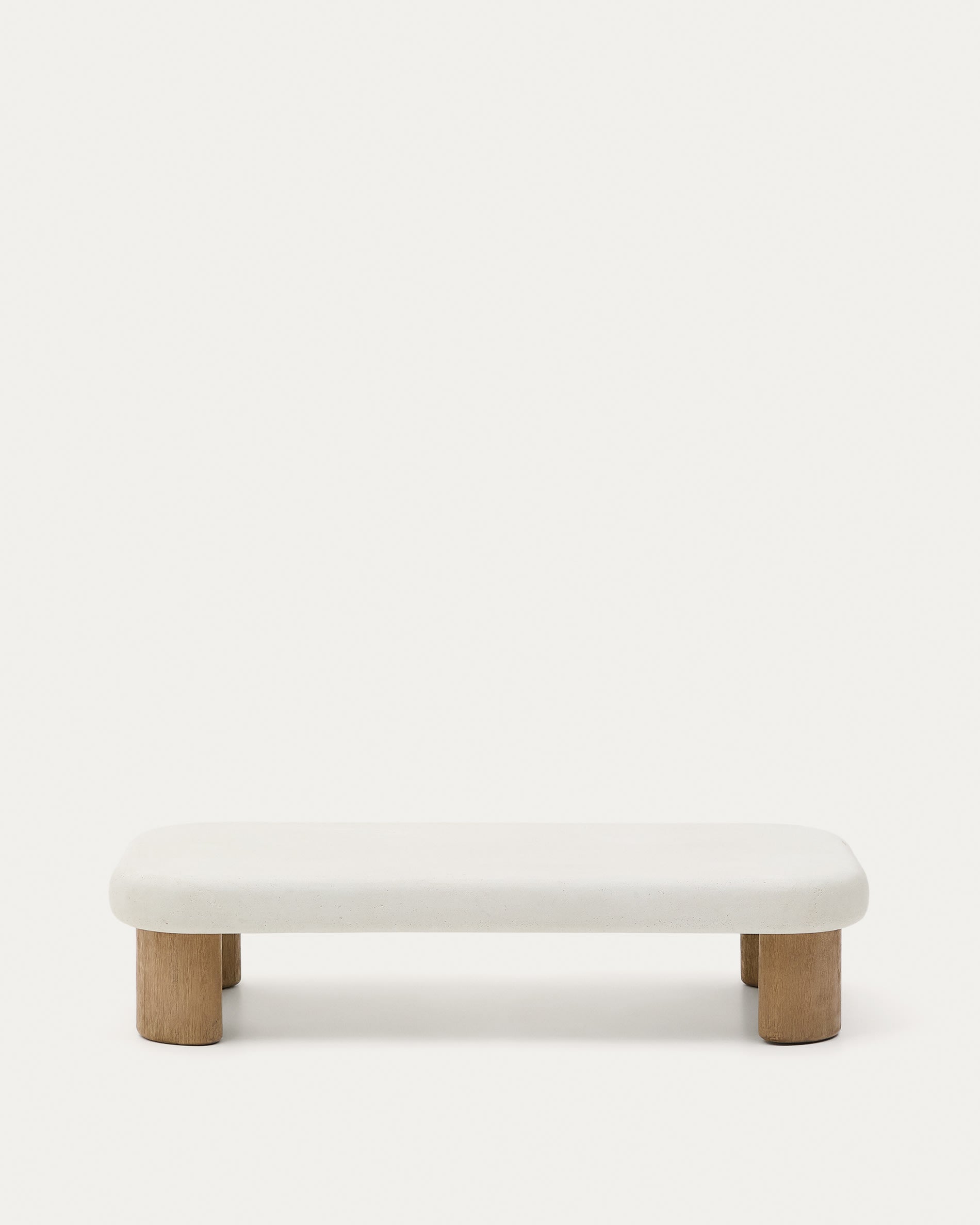 Moderner Couchtisch Labra aus Zement und Akazienholz, 140x70 cm, von Kave Home. Stilvolles Design für Ihr Wohnzimmer.