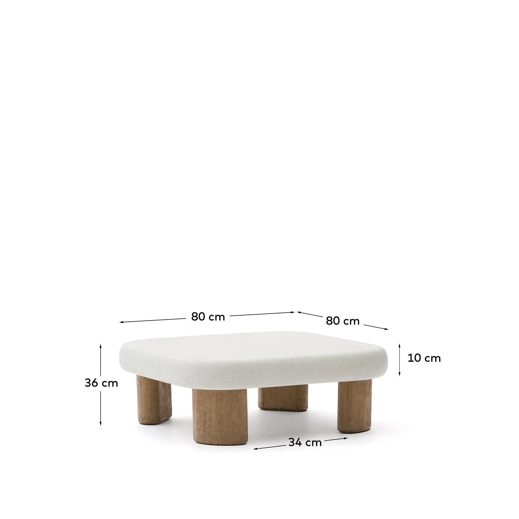Moderner Couchtisch Labra, 80x80 cm, gefertigt aus Zement und Akazienholz. Perfekt für stilvolle und zeitgemäße Wohnräume.