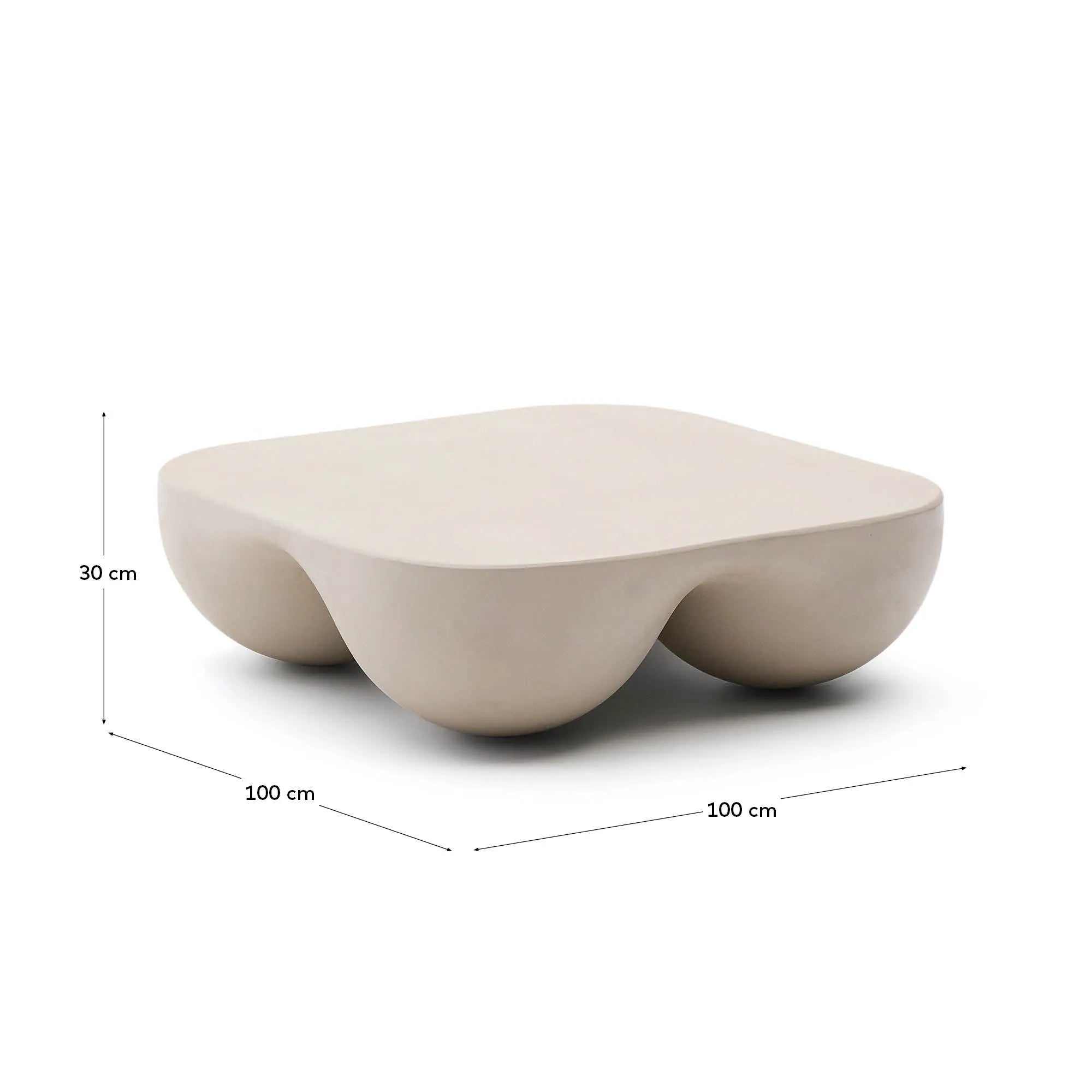 Moderner Couchtisch Colba 100x100 cm aus Harz und Zement von Kave Home, ideal für stilvolle und zeitgemäße Wohnräume.