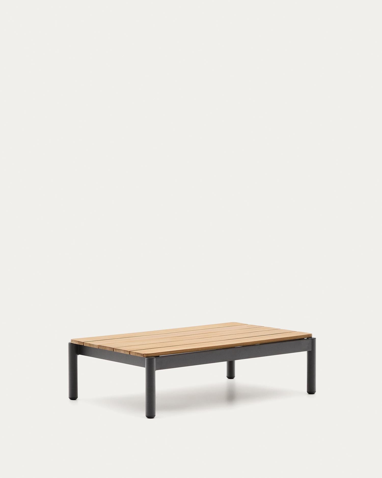 Couchtisch Sorells aus grauem Aluminium und Teakholz 52,4 x 91 cm FSC 100%   in Graphit präsentiert im Onlineshop von KAQTU Design AG. Beistelltisch Outdoor ist von Kave Home