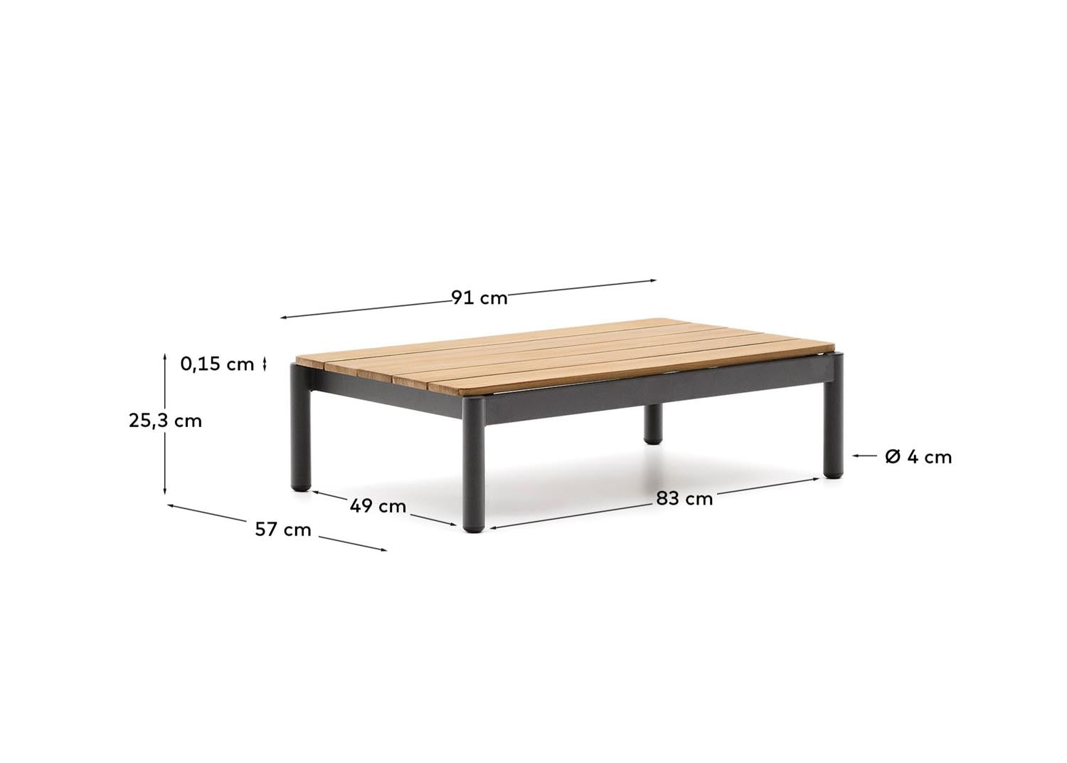 Couchtisch Sorells aus grauem Aluminium und Teakholz 52,4 x 91 cm FSC 100%   in Graphit präsentiert im Onlineshop von KAQTU Design AG. Beistelltisch Outdoor ist von Kave Home