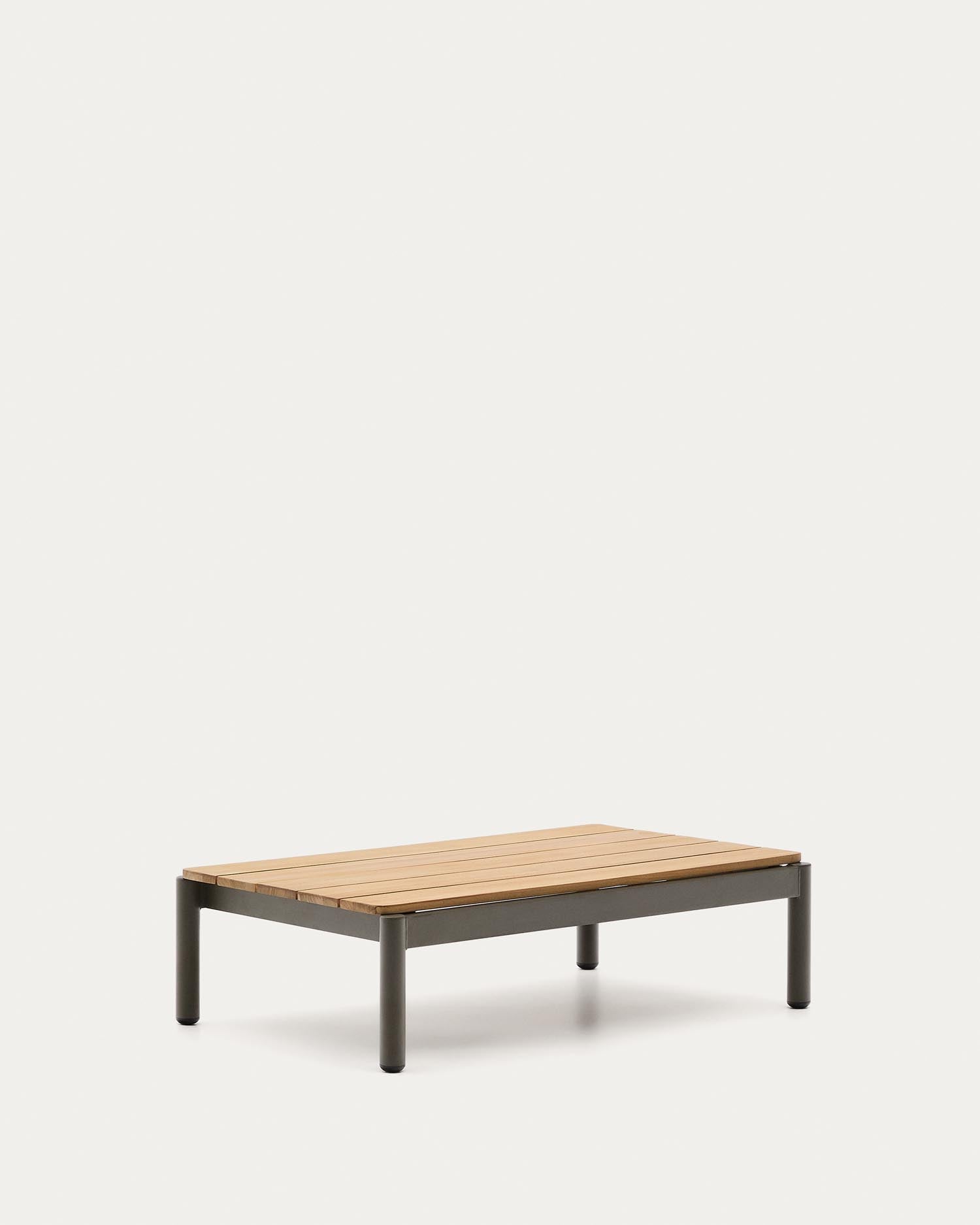 Couchtisch Sorells aus grünem Aluminium und Teakholz 52,4 x 91 cm FSC 100%   in Khaki präsentiert im Onlineshop von KAQTU Design AG. Beistelltisch Outdoor ist von Kave Home