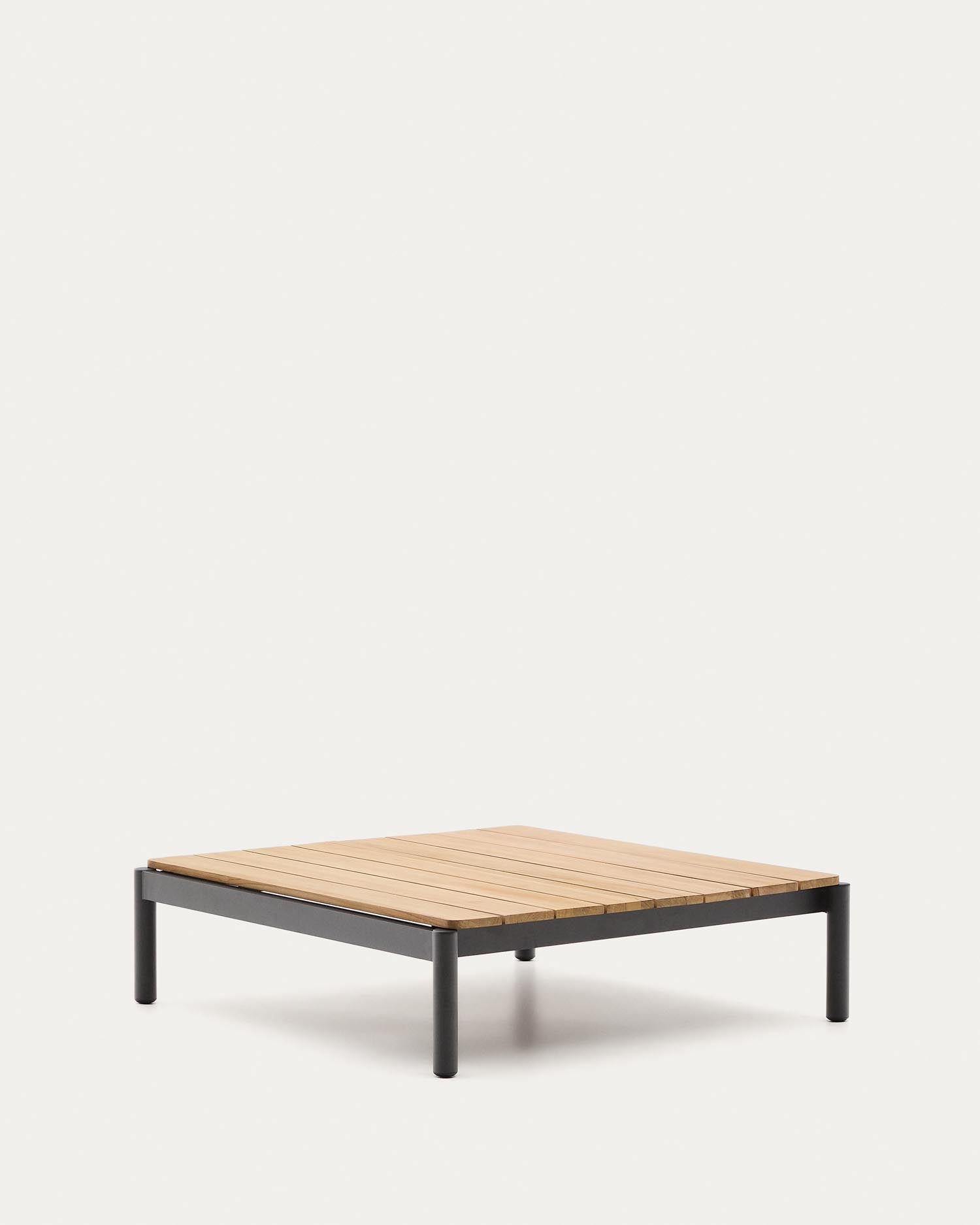 Couchtisch Sorells aus grauem Aluminium und Teakholz 89 x 91 cm FSC 100%   in Graphit präsentiert im Onlineshop von KAQTU Design AG. Beistelltisch Outdoor ist von Kave Home