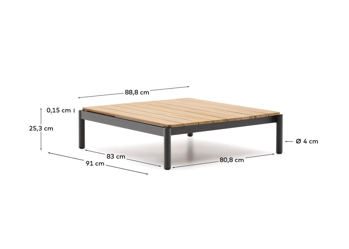 Couchtisch Sorells aus grauem Aluminium und Teakholz 89 x 91 cm FSC 100% in Graphit, Braun präsentiert im Onlineshop von KAQTU Design AG. Loungetisch ist von Kave Home