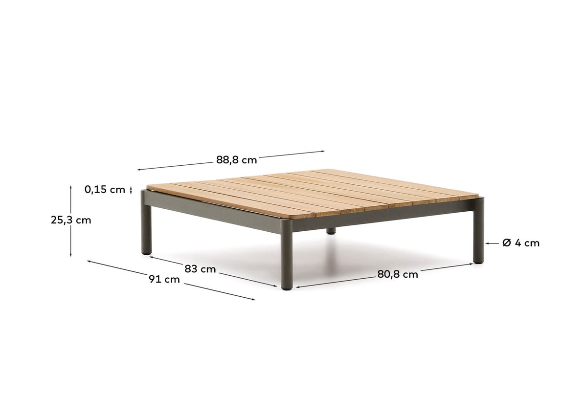 Couchtisch Sorells aus grünem Aluminium und Teakholz 89 x 91 cm FSC 100% in Khaki, Braun präsentiert im Onlineshop von KAQTU Design AG. Loungetisch ist von Kave Home