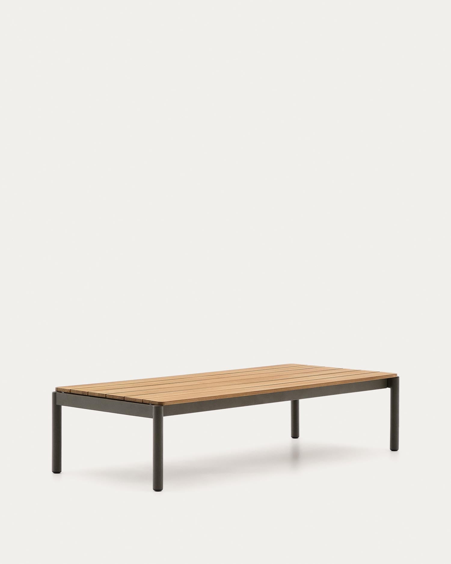 Couchtisch Sorells aus grünem Aluminium und Teakholz 63 x 144,6 cm FSC 100%   in Khaki präsentiert im Onlineshop von KAQTU Design AG. Beistelltisch Outdoor ist von Kave Home