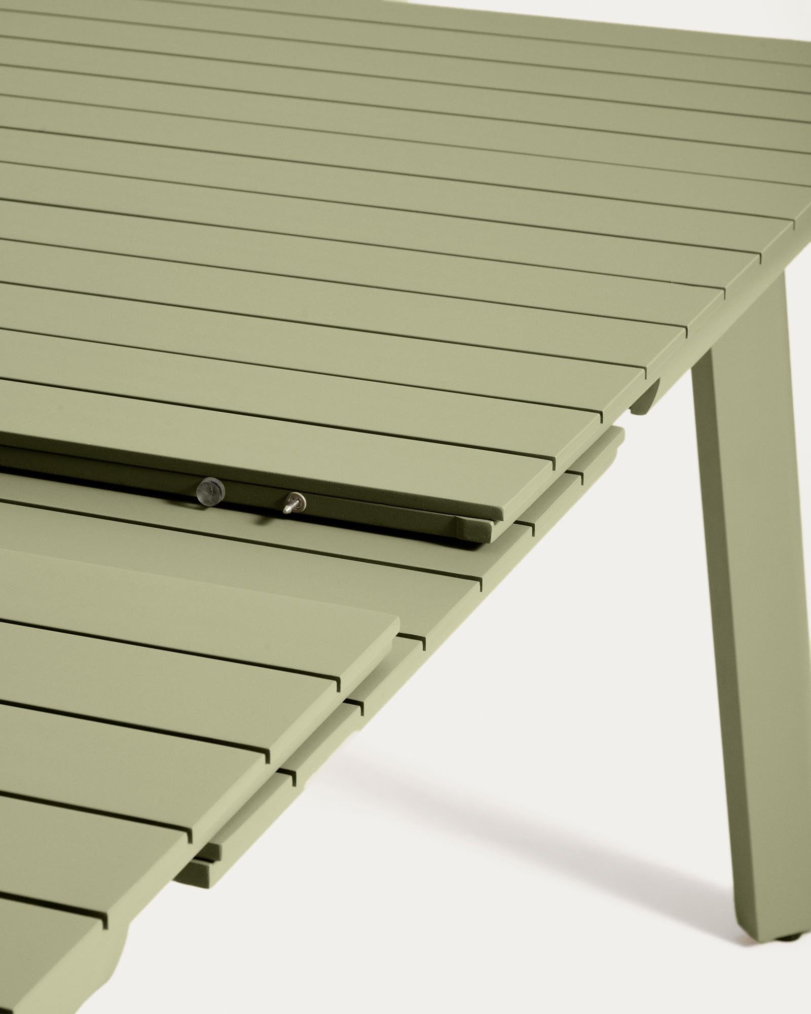 Moderner, ausziehbarer Tisch Izola aus grünem Aluminium, perfekt für Gartenpartys, Maße 220 (280) x 100 cm.