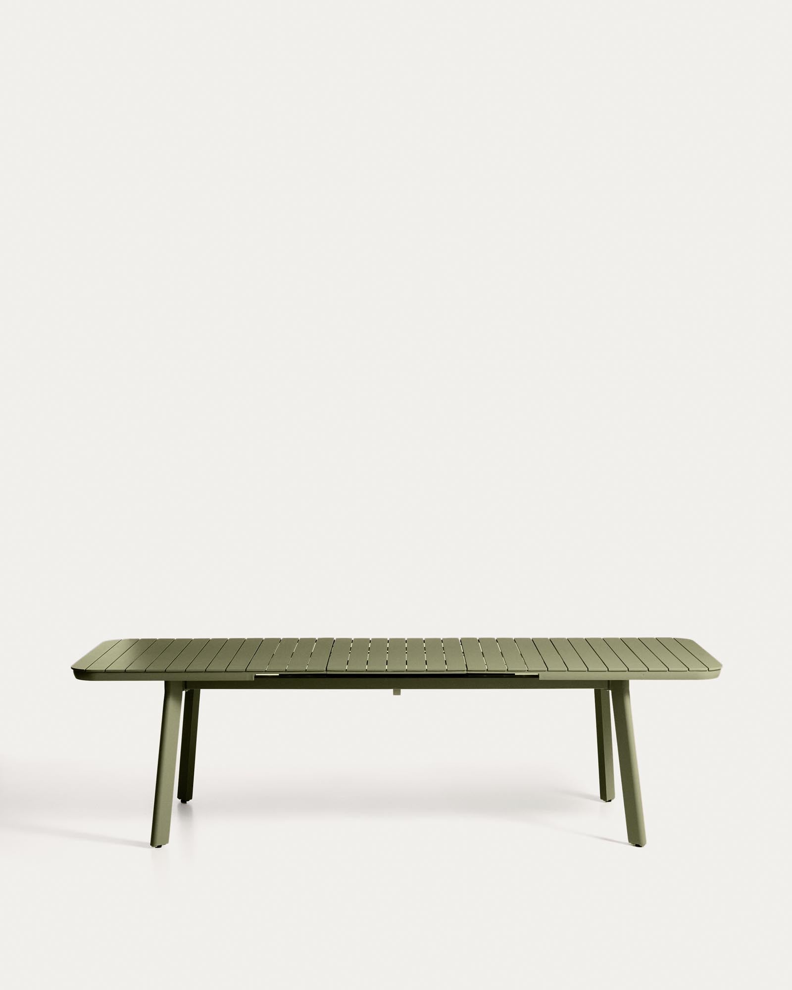 Eleganter, ausziehbarer Gartentisch Izola aus robustem Aluminium in grün, ideal für gesellige Abende im Freien, Maße 220 (280) x 100 cm.