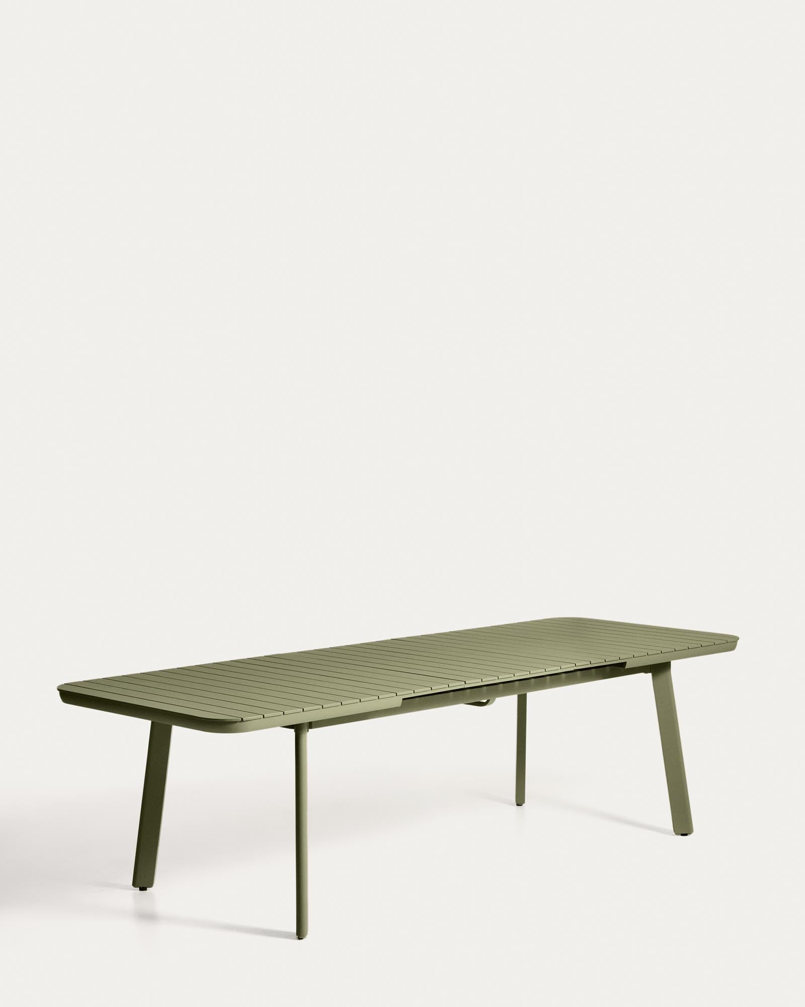 Eleganter, ausziehbarer Gartentisch Izola aus robustem Aluminium in grün, ideal für gesellige Abende im Freien, Maße 220 (280) x 100 cm.
