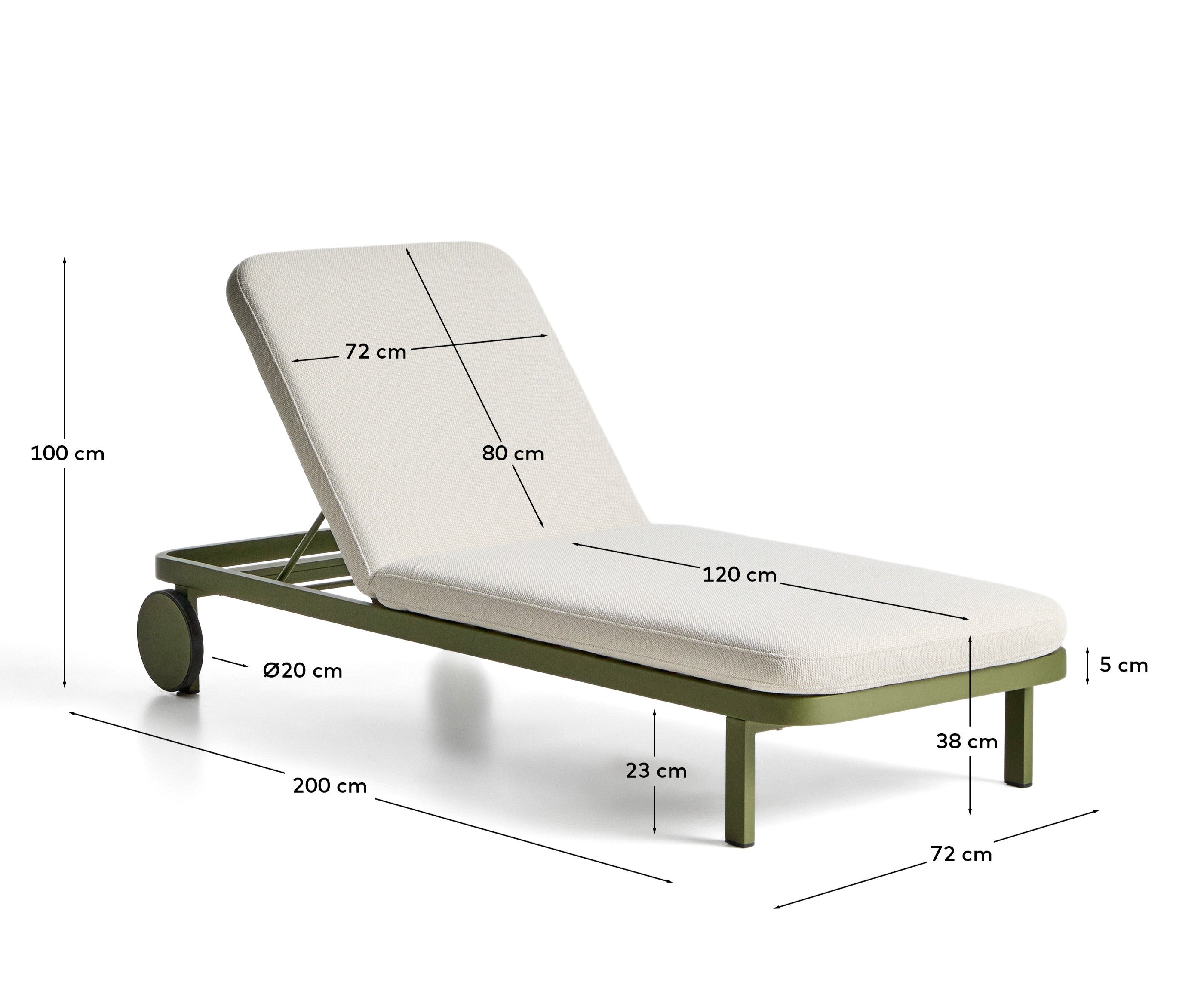 Sonnenliege Kionia aus Aluminium in Grün. in Grün präsentiert im Onlineshop von KAQTU Design AG. Liegestuhl ist von Kave Home