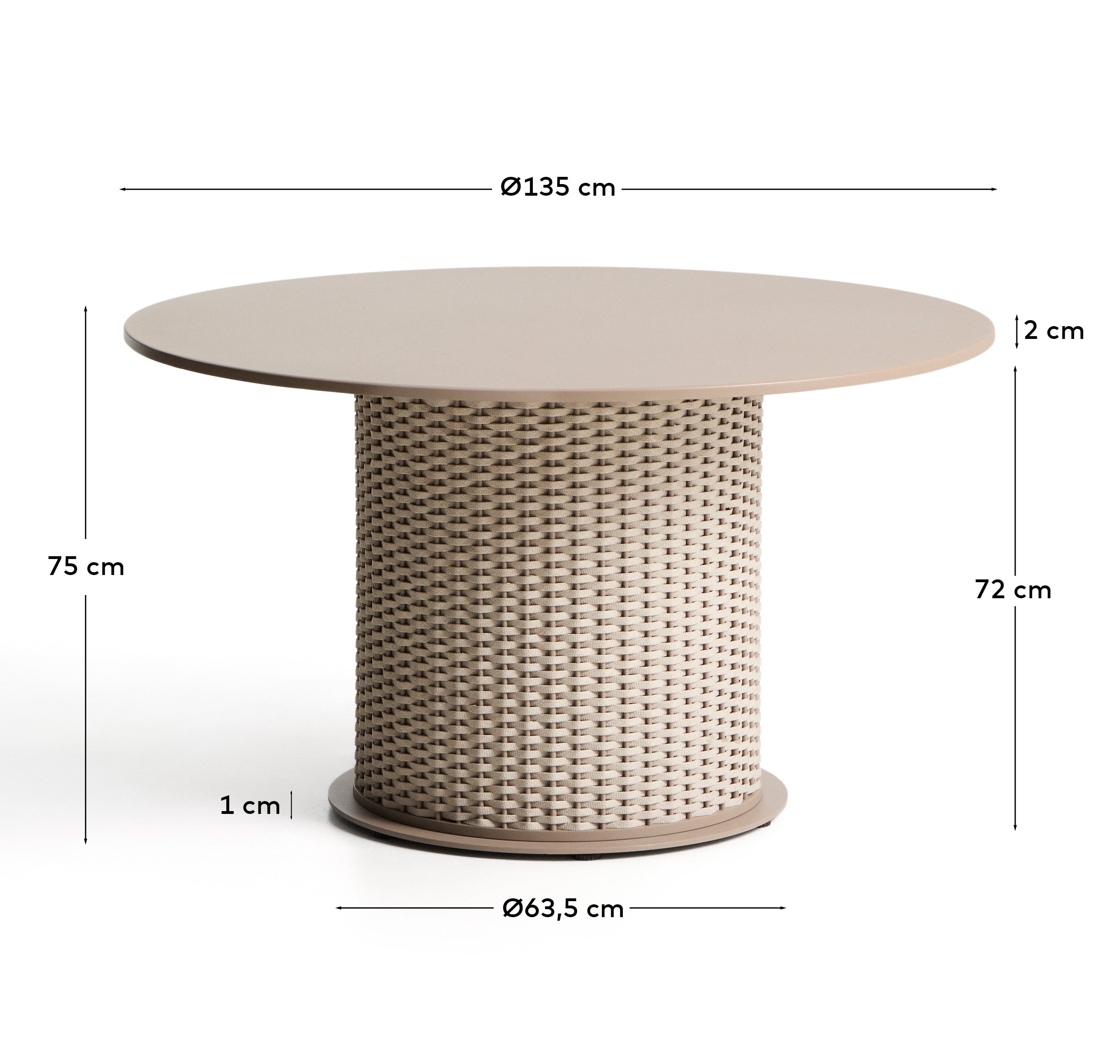 Outdoor-Tisch Sedalis aus Aluminium und Seil in Taupe, Ø 135 cm in Taupe präsentiert im Onlineshop von KAQTU Design AG. Gartentisch ist von Kave Home